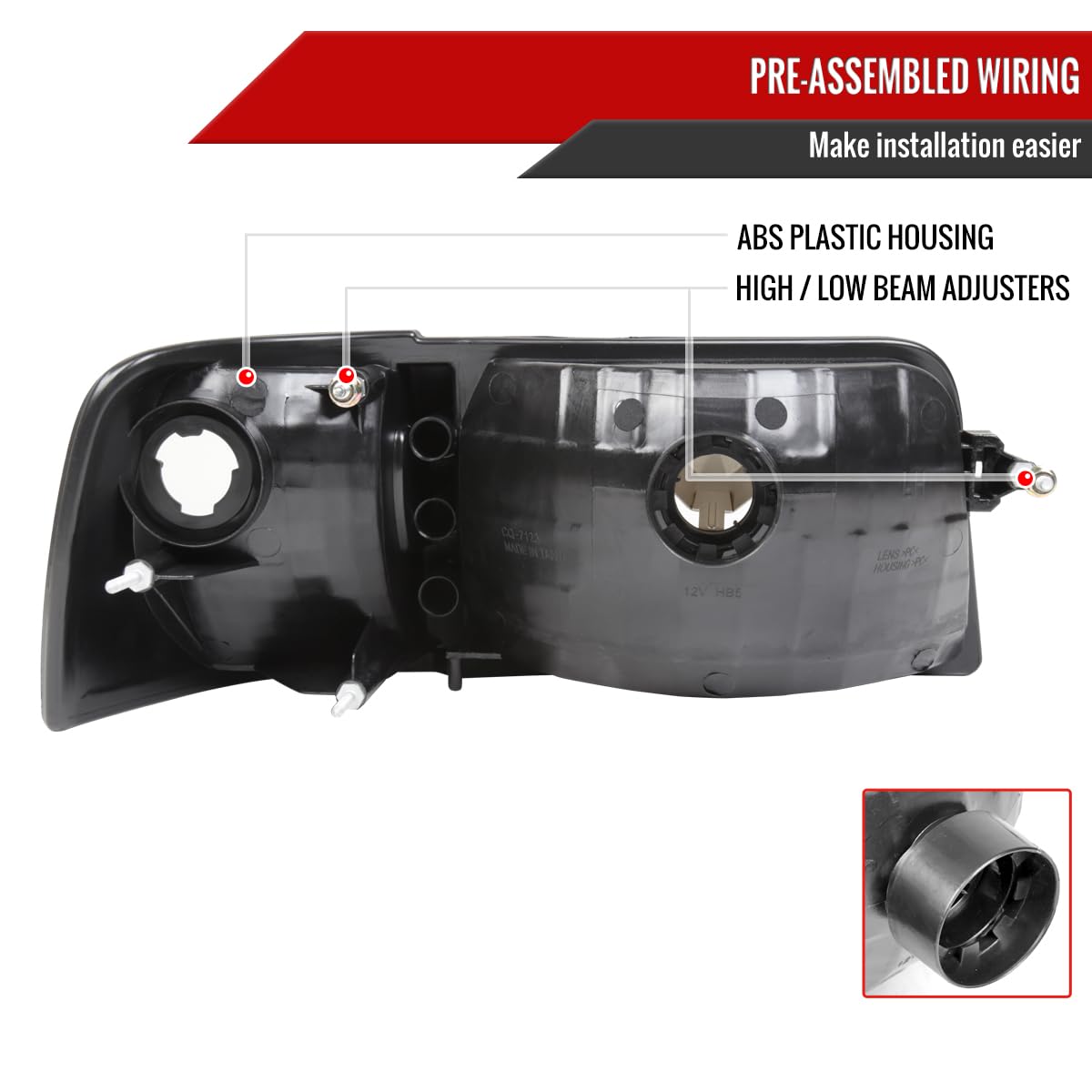93-97 Ford Ranger Clear Headlights & Corner Turn Signal Lamps Pair - Left & Right Replacement for Improved Night Driving Visibility
