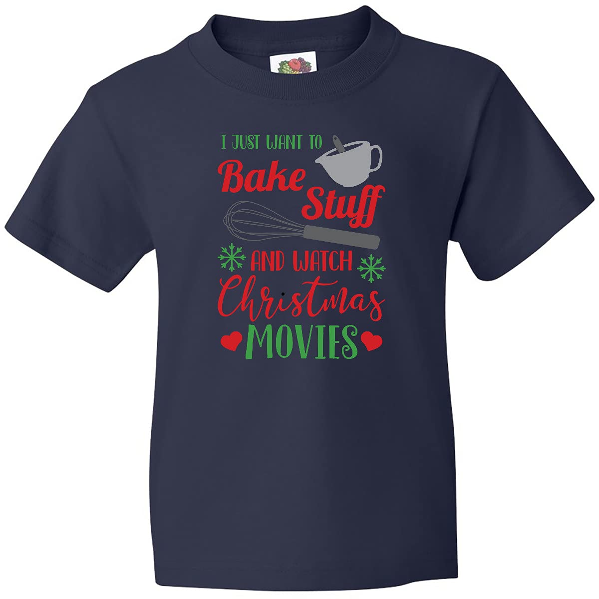 Inktastic 'I Just Want to Bake Stuff and Watch Christmas Movies' Youth T-Shirt | Cute Holiday Baking & Movie Night Outfit for Kids