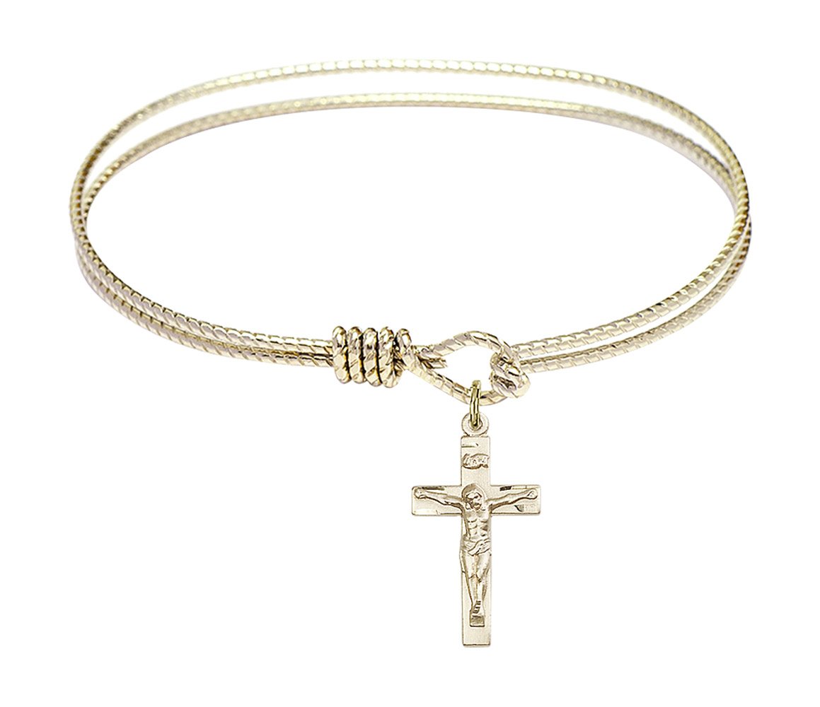 F A Dumont 7 1/4 Inch Oval Eye Hook Bangle Bracelet with Heart & Chalice Charm - Elegant Jewelry for Women, Perfect for Parties, Weddings & Everyday Wear