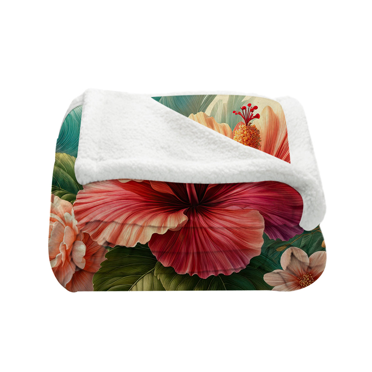 Soft Sherpa Blanket with Hibiscus Flower Design - Cozy Flannel Throw for Bed, Couch & Outdoor Use - Warm & Plush Winter Blanket for Home Decor, Gifts & Camping