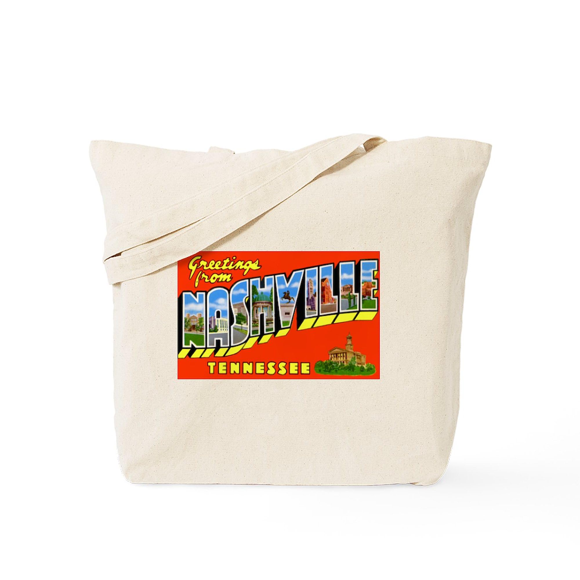 Nashville Tennessee Greetings Tote Bag - Natural Canvas Reusable Shopping Bag for Groceries, Beach & Travel