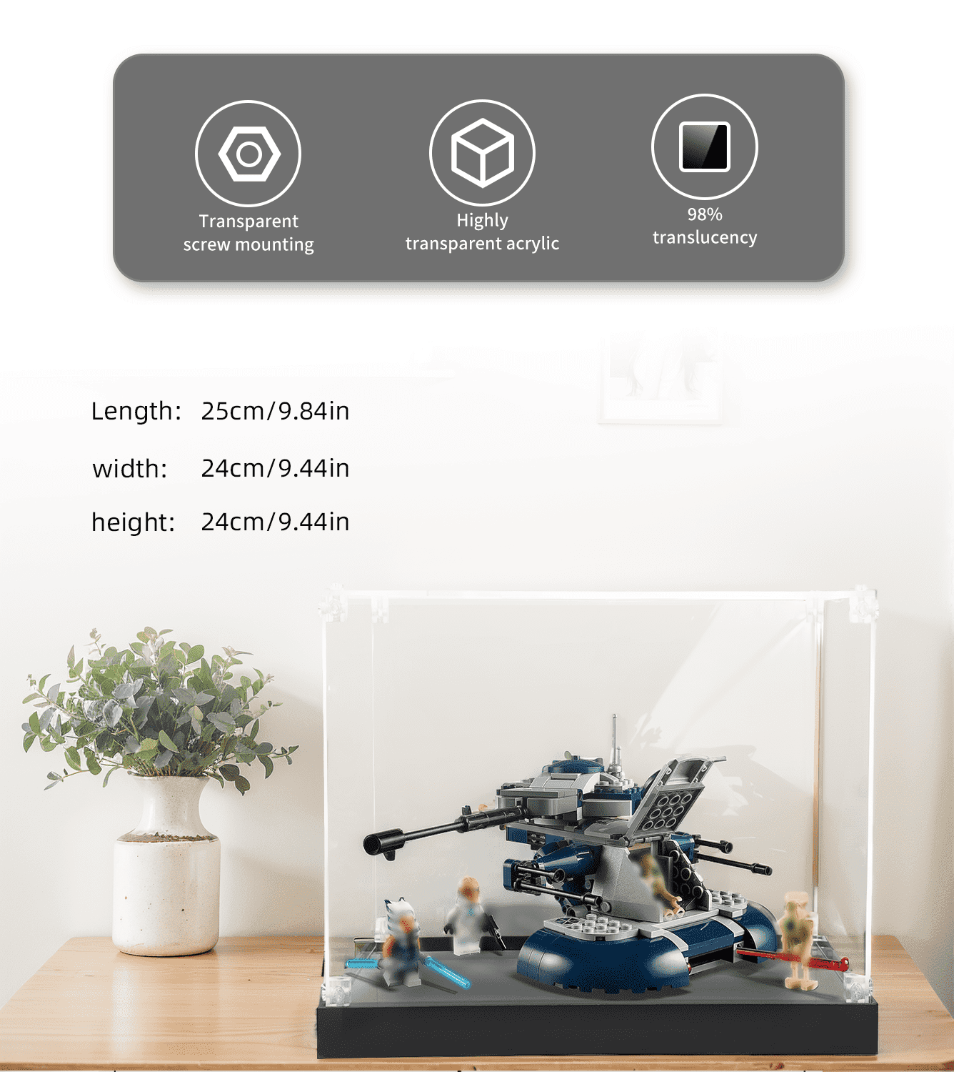 Lego Star Wars Armored Assault Tank (AAT) 75283 Display Case - Premium Acrylic Showcase for Collectible Building Blocks | Perfect for Home Decoration, Office Display & Gift for Lego Fans