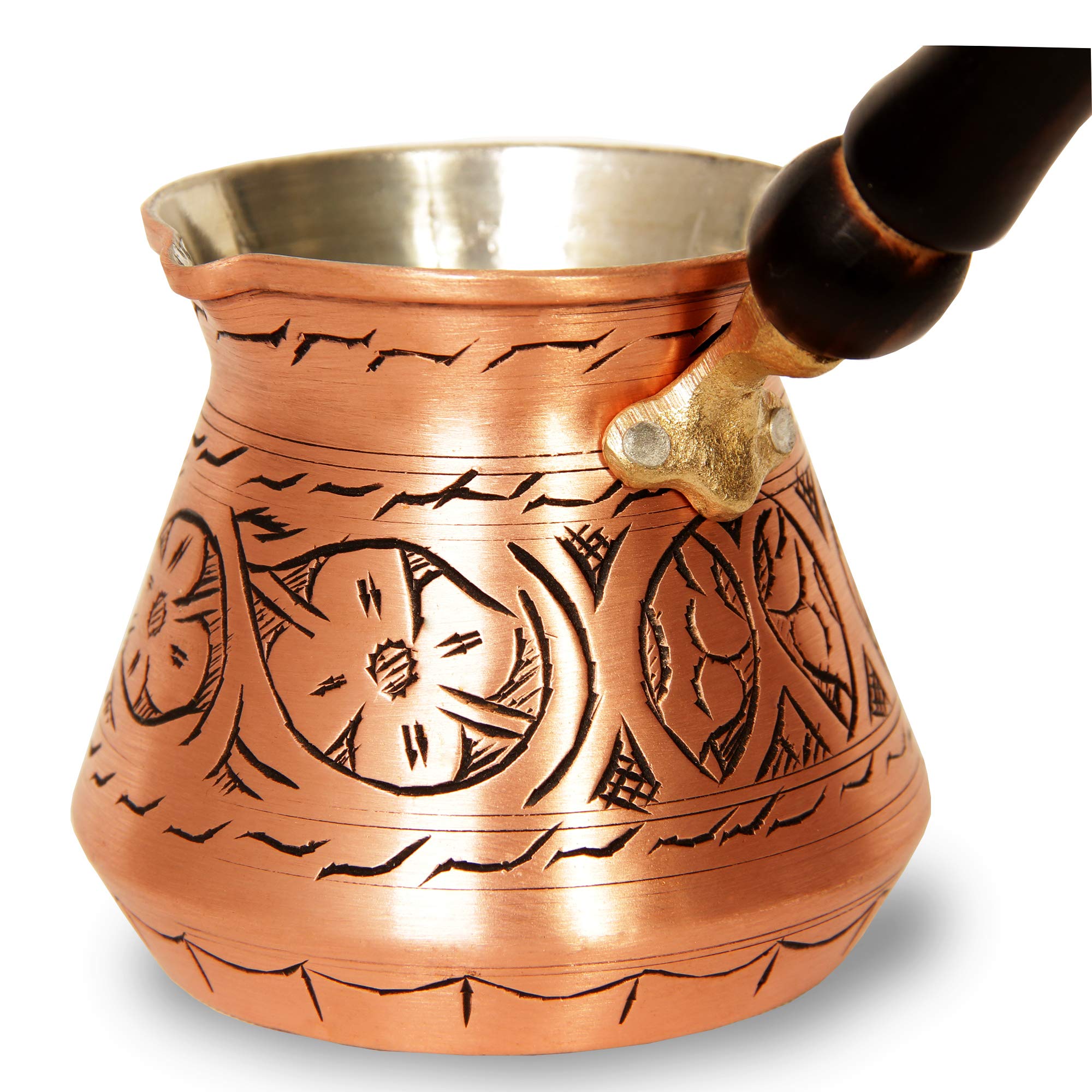 Premium Handcrafted Turkish Copper Coffee Pot with Wooden Handle - Stovetop Brewer for Turkish, Greek & Arabic Coffee - 4-5 Cup Capacity (Matte Finish) - Perfect for Home Brewing, Gifts & Traditional Coffee Ceremonies