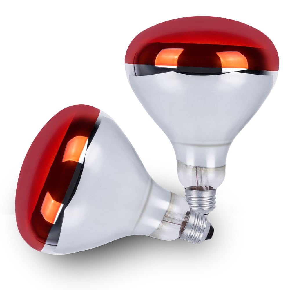 250W R40 Infrared Heat Lamp Bulbs - 2 Pack Brooder Heater for Chickens, Pets, Reptiles | Incandescent Heating Light for Poultry Coop, Bathroom, Food Warming & Light Therapy