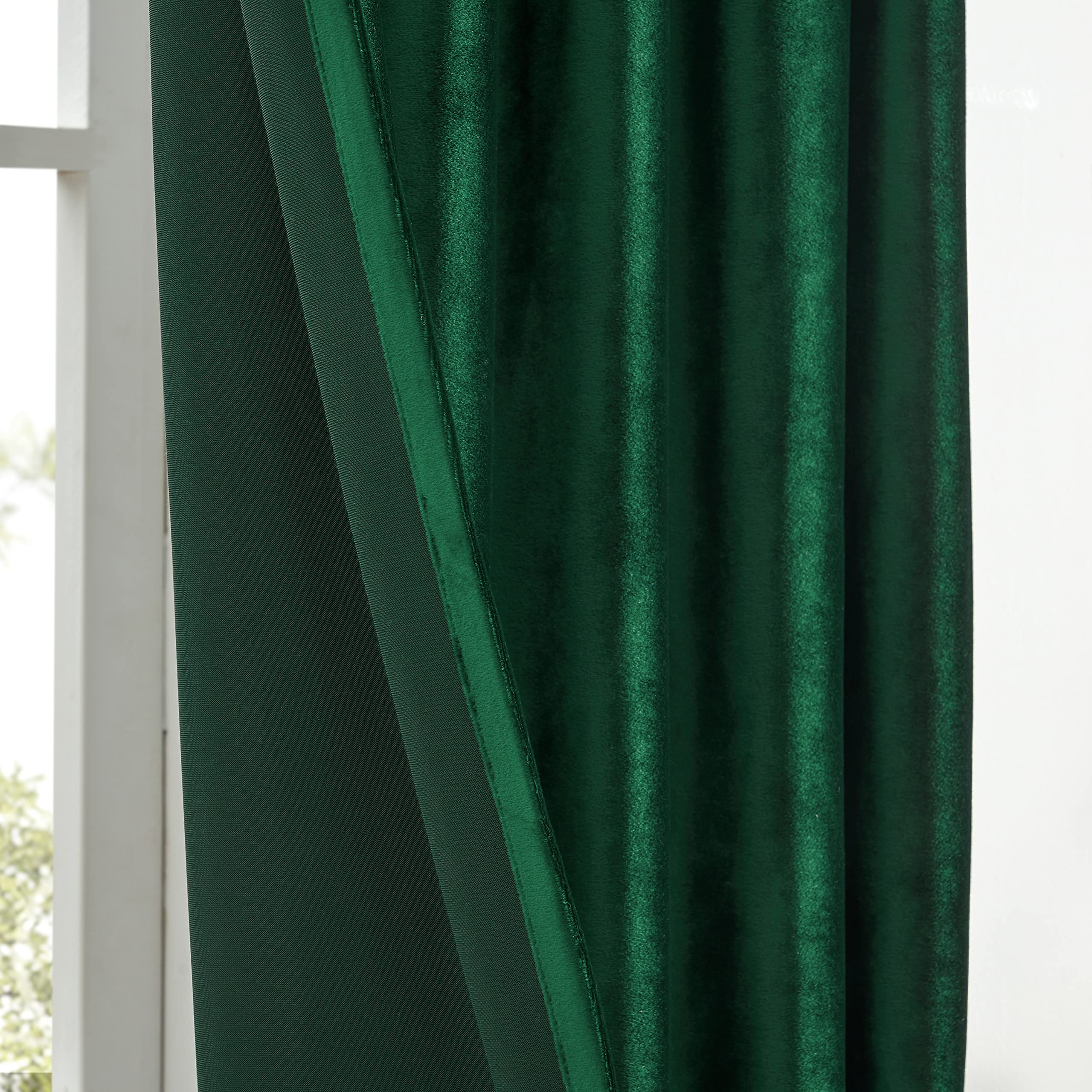 PRIMROSE 84 Inch Emerald Green Velvet Blackout Curtains - Set of 2 Panels with Rod Pocket for Living Room & Bedroom | Thermal Insulated Window Drapes for Light Blocking, Privacy & Home Decor (Darkening Treatment Room)
