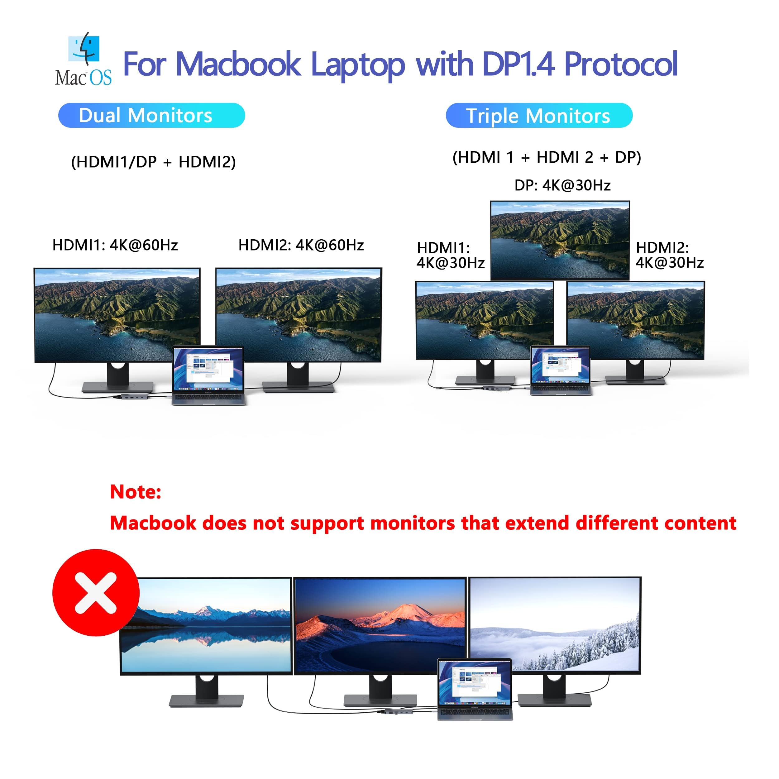 8-in-1 USB C Docking Station with Dual HDMI, DisplayPort & VGA, 100W PD, 3 USB 2.0 Ports - Quad Display USB C Hub for Dell, HP, Lenovo, ASUS, Microsoft - Perfect for Home Office, Remote Work & Multi-Monitor Setup