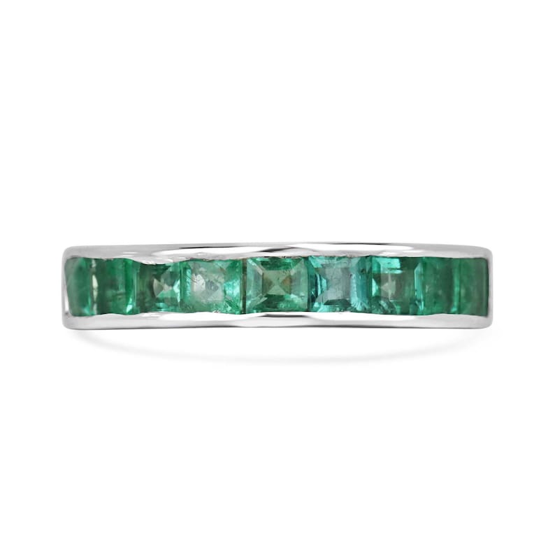 1.35tcw 18K White Gold Princess Cut Emerald Wedding Band Ring for Men & Women - Elegant Unisex Jewelry for Engagement, Anniversary & Special Occasions