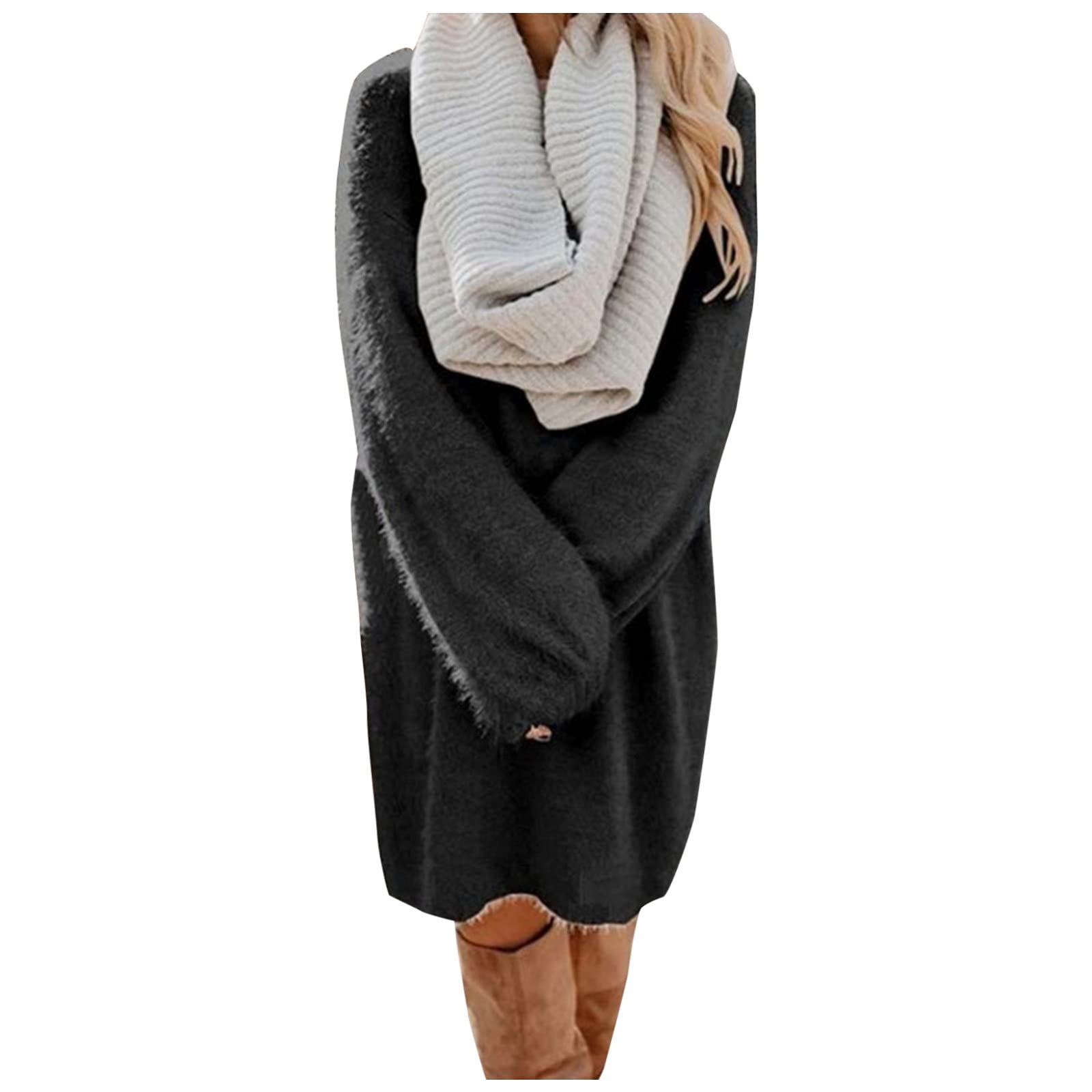 Elegant Women's Long Sleeve Knit Midi Dress - Wrap Sweater Dress with O-Neck for Fall & Winter | Perfect for Office, Date Night, and Holiday Parties