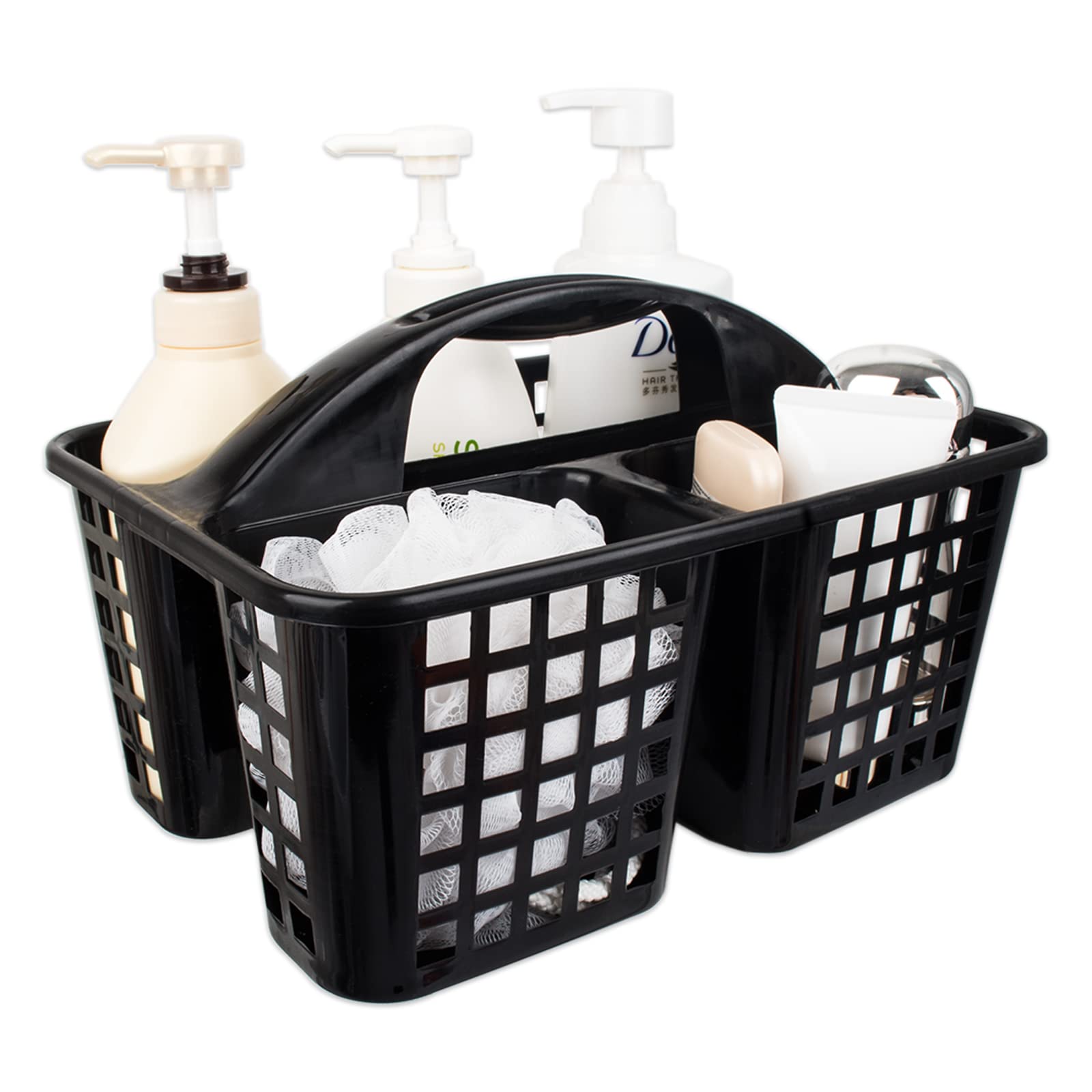Portable Shower Caddy Organizer with Handle - Plastic Storage Basket with Multiple Compartments for Bathroom, Kitchen, College Dorm - Perfect for Organizing Cleaning Supplies, Toiletries & Household Items (Black)