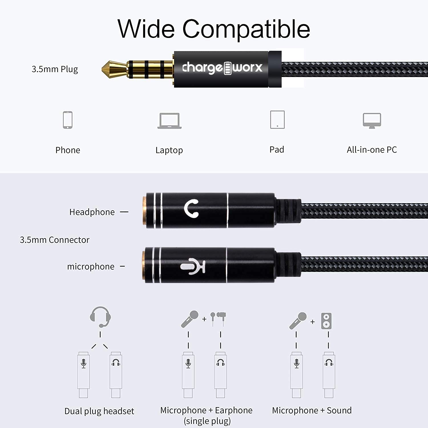 3.5mm Audio Y Splitter Adapter - Dual Mic & Headphone Jack Extension Cable for Gaming PC, PS5, PS4, Xbox Series X/S, Laptop, Tablet & Mobile Devices - Perfect for Streaming, Online Gaming & Conference Calls