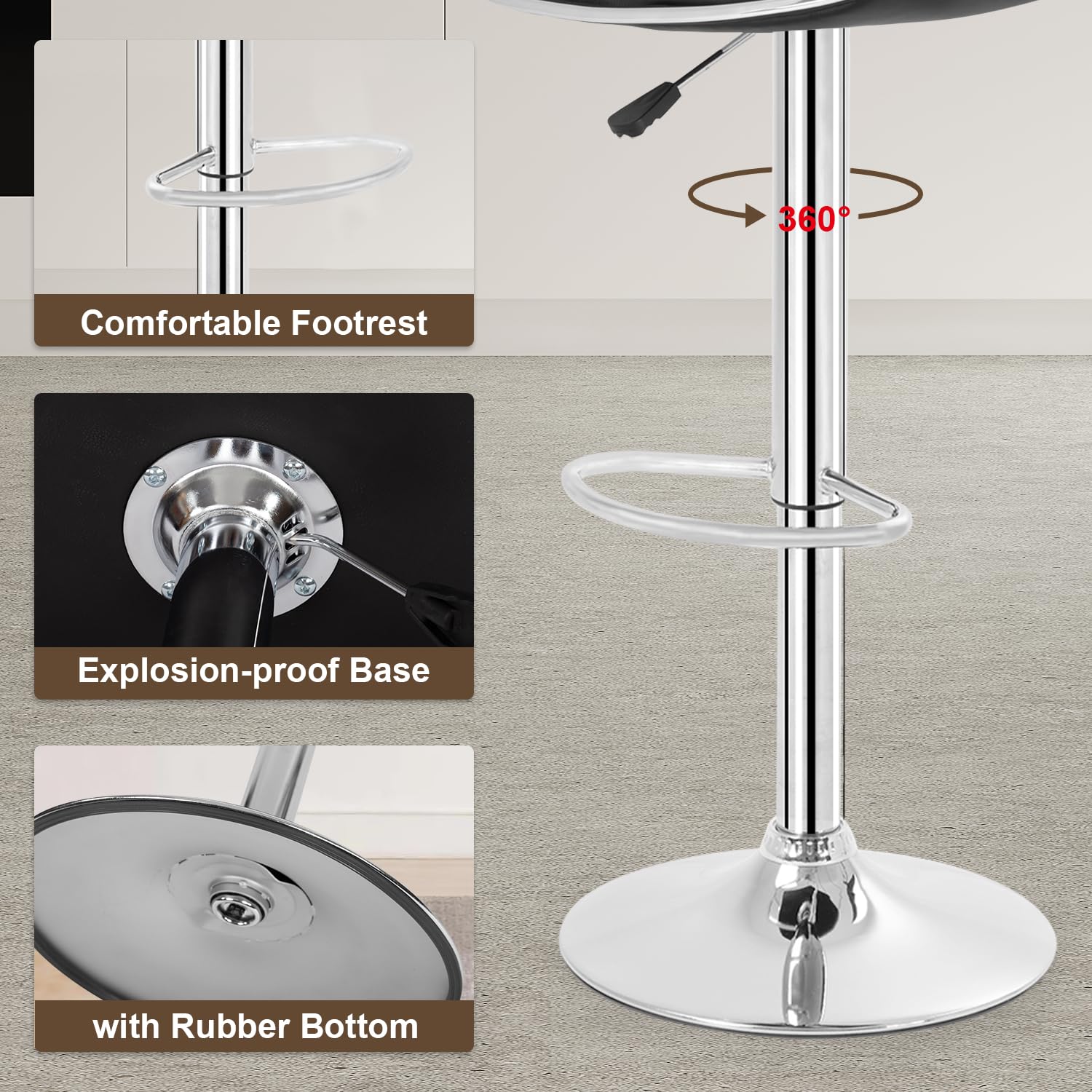Best Office Bar Stools Set of 2 - Adjustable Height Counter Stools with Back Support, PU Leather Swivel Bar Chairs for Kitchen, Dining & Home Bar - Perfect for Breakfast Nook, Kitchen Island & Entertainment Areas