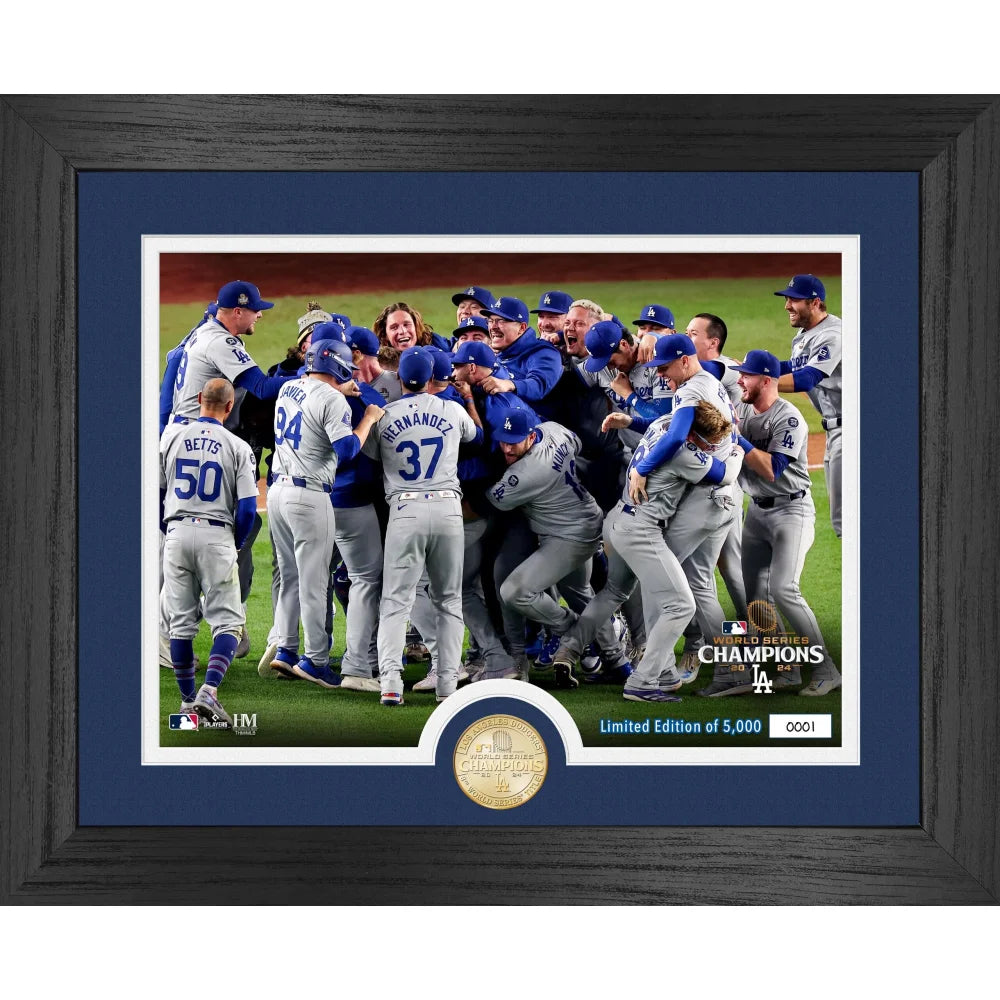 Los Angeles Dodgers 2024 World Series Champions Commemorative Gold Coin & 8x10 Photo Framed Collage - Perfect for Sports Fans, Man Cave Decor, and Baseball Memorabilia Collectors