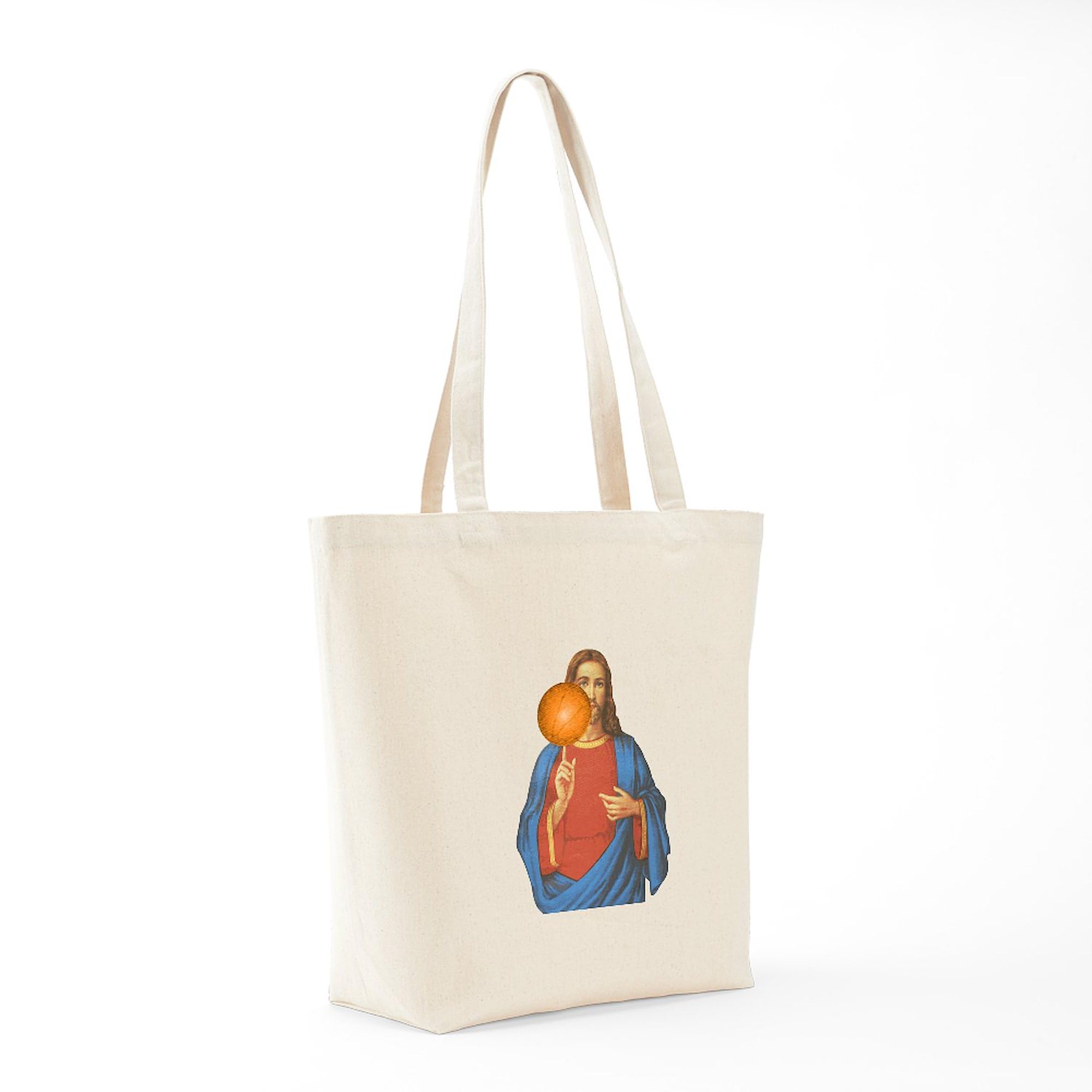 Jesus Christ Basketball Star Tote Bag - Natural Canvas Reusable Shopping Bag for Groceries, Beach & Church
