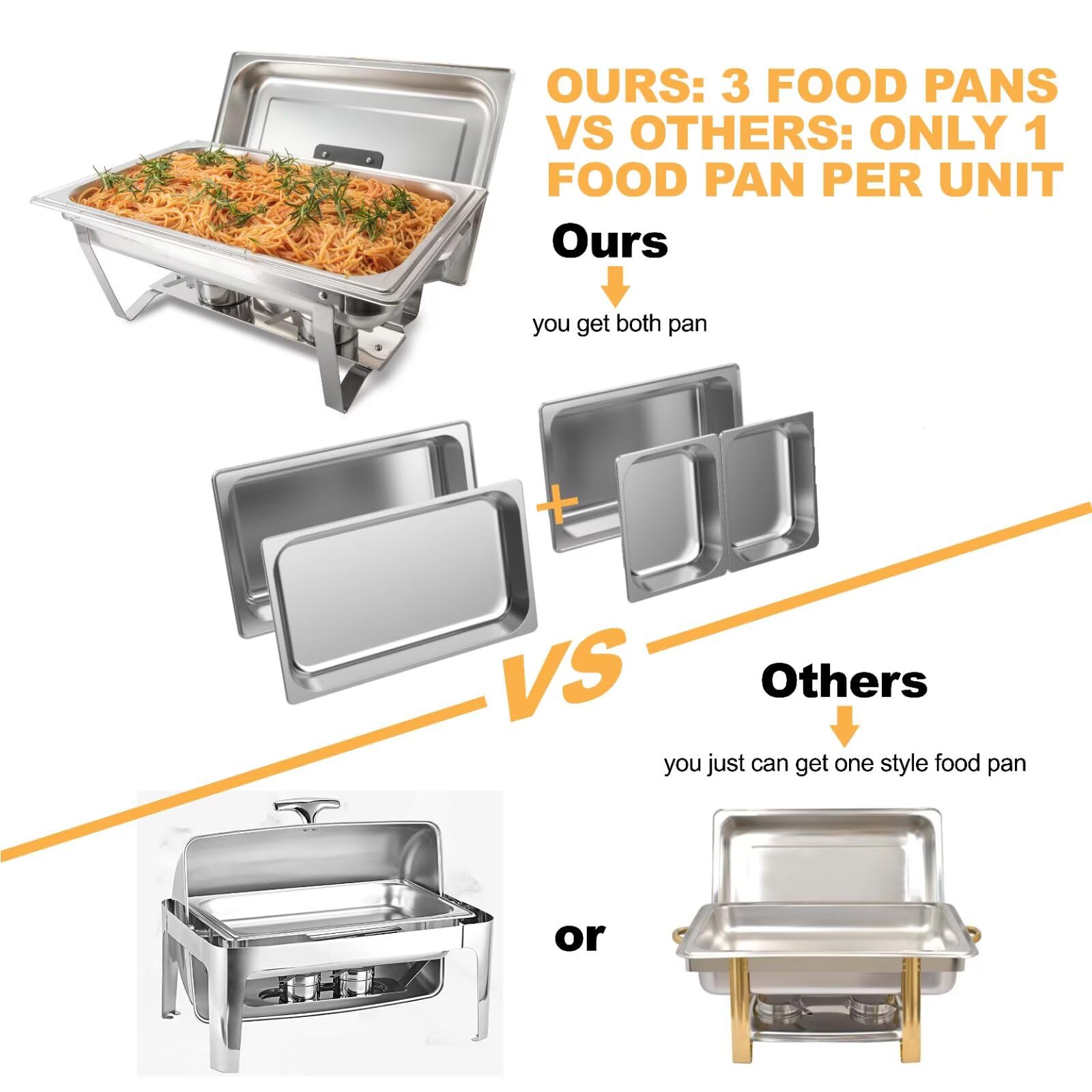 2 Pack 8QT Stainless Steel Rectangular Chafing Dish Buffet Set - Includes Full & Half Food Pans, Fuel Holder & Foldable Frame - Perfect for Catering, Weddings, Parties, Banquets & Buffet Events - Keep Food Warm for Hours