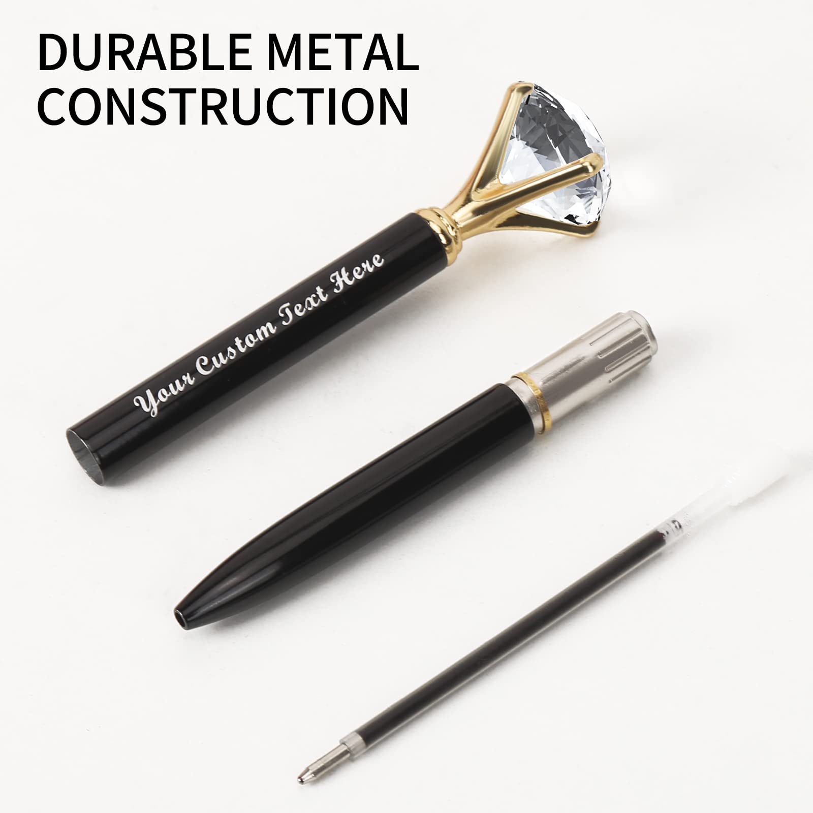 20 Pcs Big Diamond Bling Wedding Crystal Metal Ballpoint Pens with Black Ink - Elegant Writing for Weddings, Parties & Special Occasions