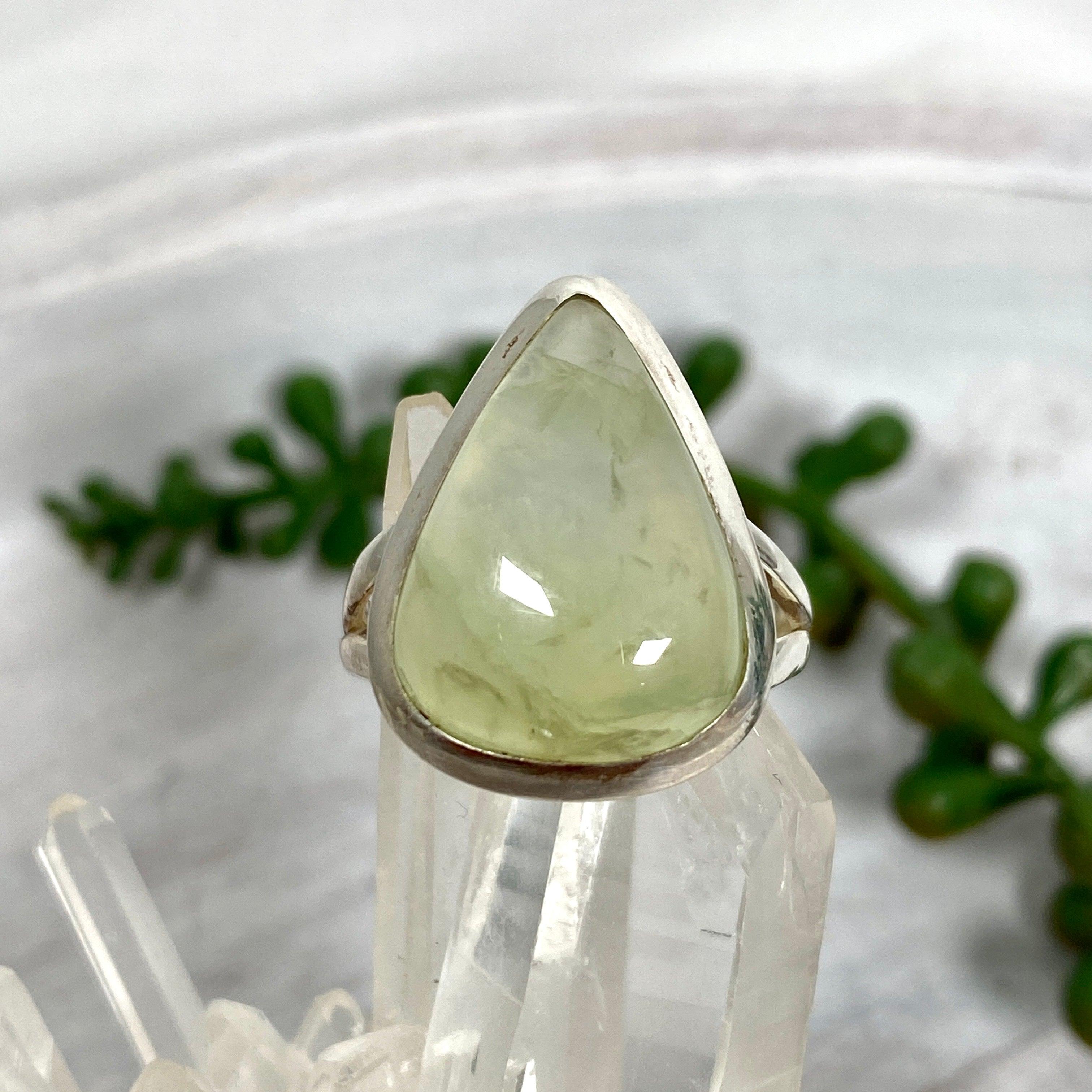 Prehnite Teardrop Ring - Sterling Silver 925, Size 9, KRGJ2465 - Elegant Jewelry for Women, Perfect for Weddings, Parties & Everyday Wear