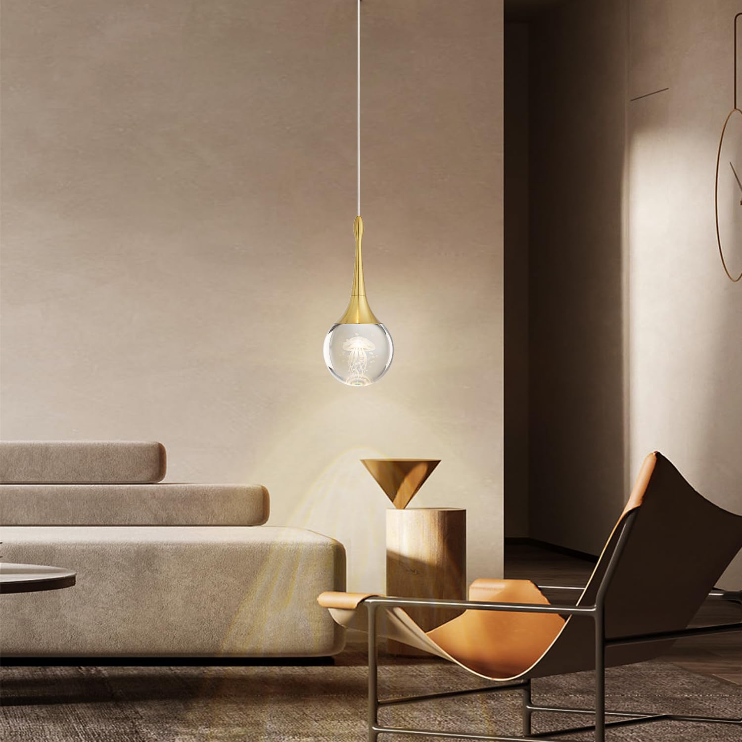 CHYING Mini LED Crystal Teardrop Pendant Light - 3000K Warm White Gold Hanging Ceiling Light for Kitchen Island, Bathroom, Dining Room & Bar - Elegant Globe Jellyfish Lighting for Modern Home Decor