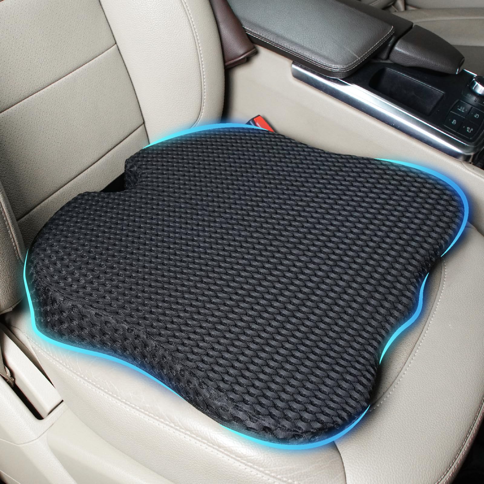 Premium Memory Foam Car Seat Cushion for Long Drives - Ergonomic Back & Hip Support - Universal Fit for Cars, Trucks & Office Chairs (Black) | Perfect for Commuting, Road Trips & Work Comfort