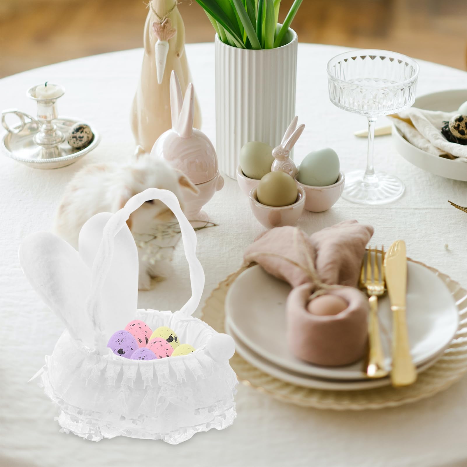 4pcs Easter Bunny Ear Baskets with Handles - Cute Pastel Storage Bins for Toys, Decor & Easter Gifts - Perfect for Kids' Room, Party Favors & Spring Home Decor