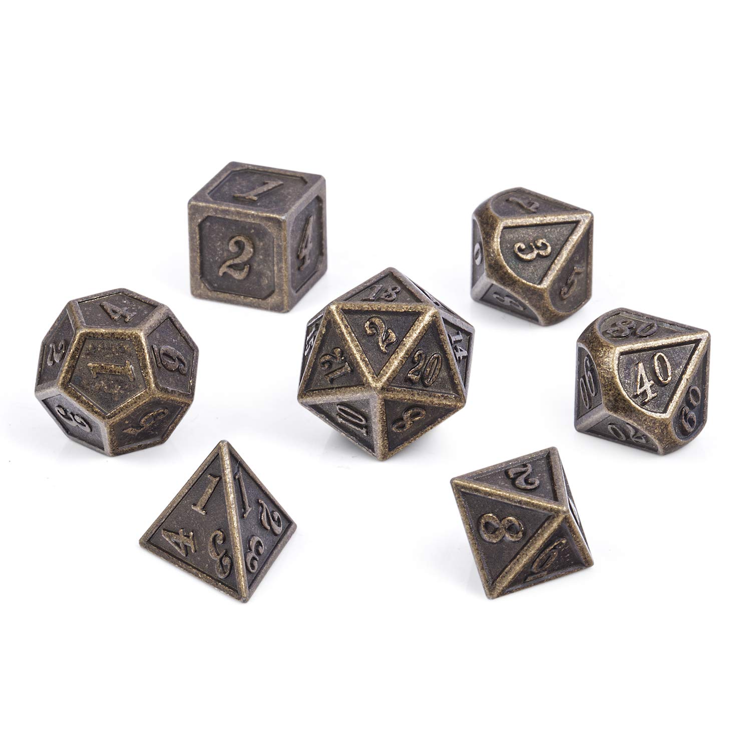 7PCS Ancient Design Brass DND Metal Dice Set with Premium Metal Box - Perfect for Dungeons & Dragons, Tabletop RPG Games, and Collectors (Dungeon Master Accessories)