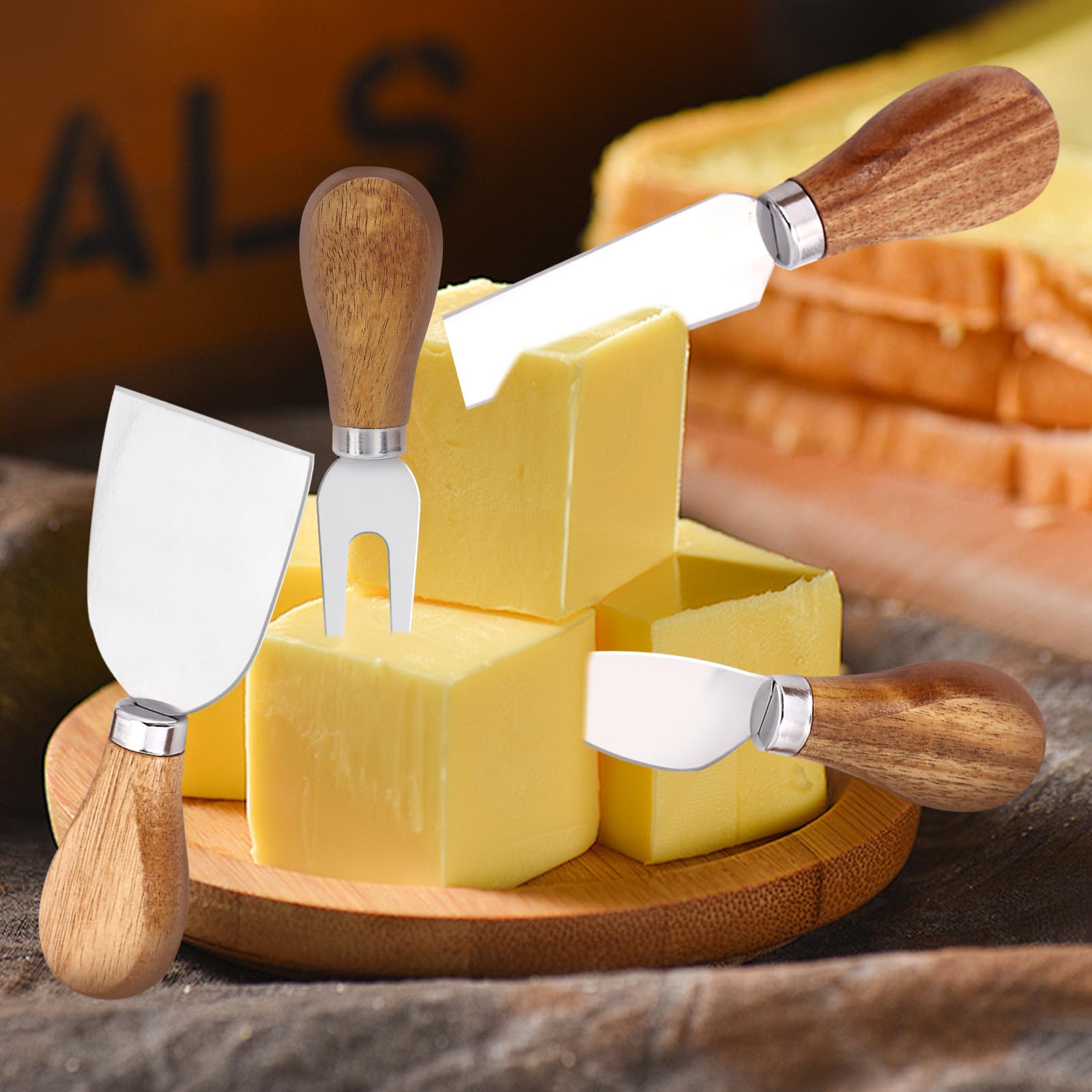 4-Piece Premium Stainless Steel Cheese Knife Set - Professional Charcuterie Board Knives for Cheese, Butter & Charcuterie | Perfect for Dinner Parties, Wine Tastings & Gourmet Cheese Platters