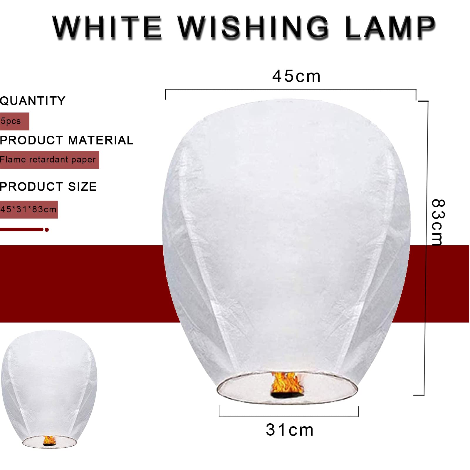 Chinese White Paper Lanterns 5-Pack - Hanging Wedding Decorations, Birthday Party & Memorial Decor, Sky Lanterns for Outdoor Celebrations & Festivals