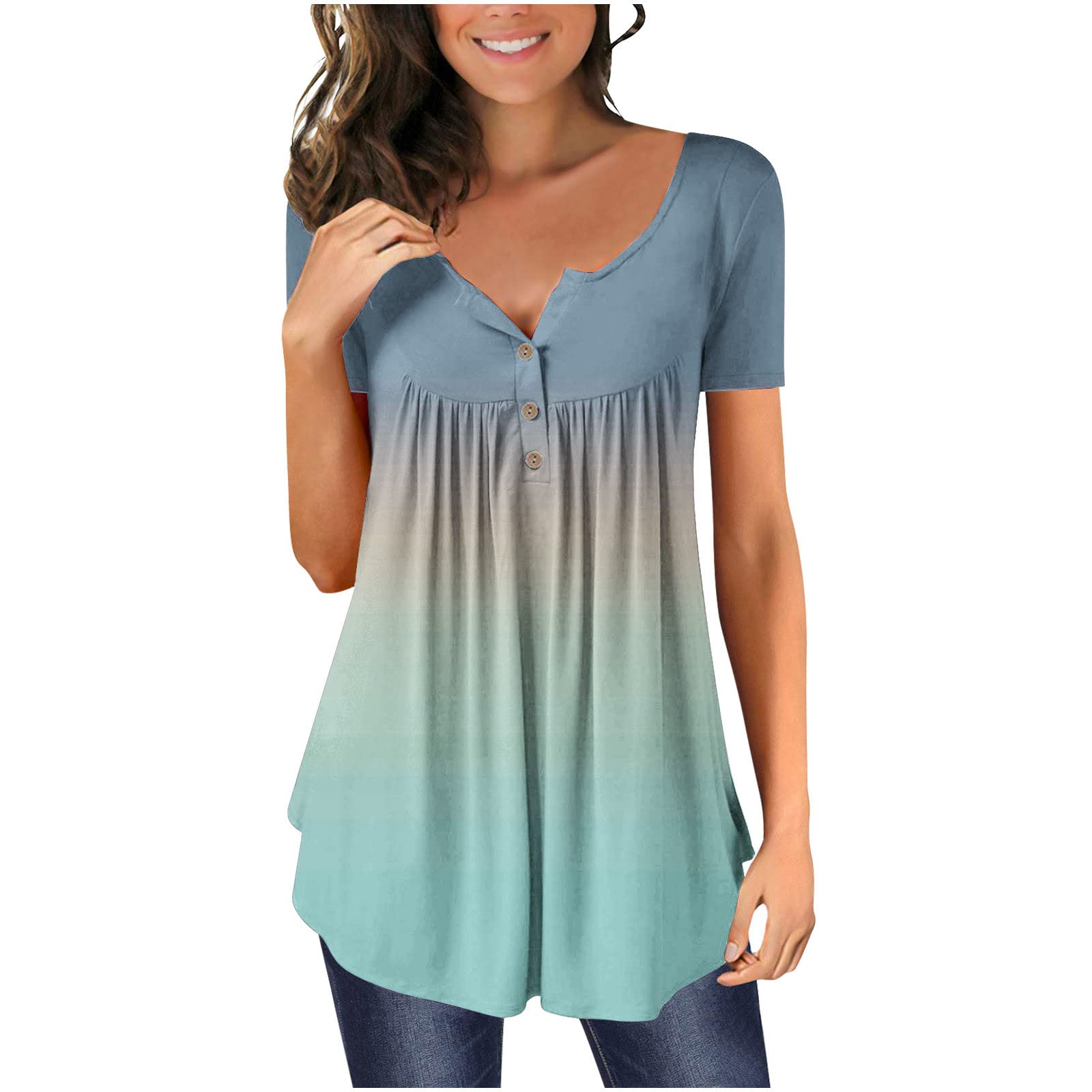 Women's Short Sleeve Blouses - Stylish Half Button Up Shirts & Basic Neck Tees for Casual Wear, Office Outfits and Summer Fashion