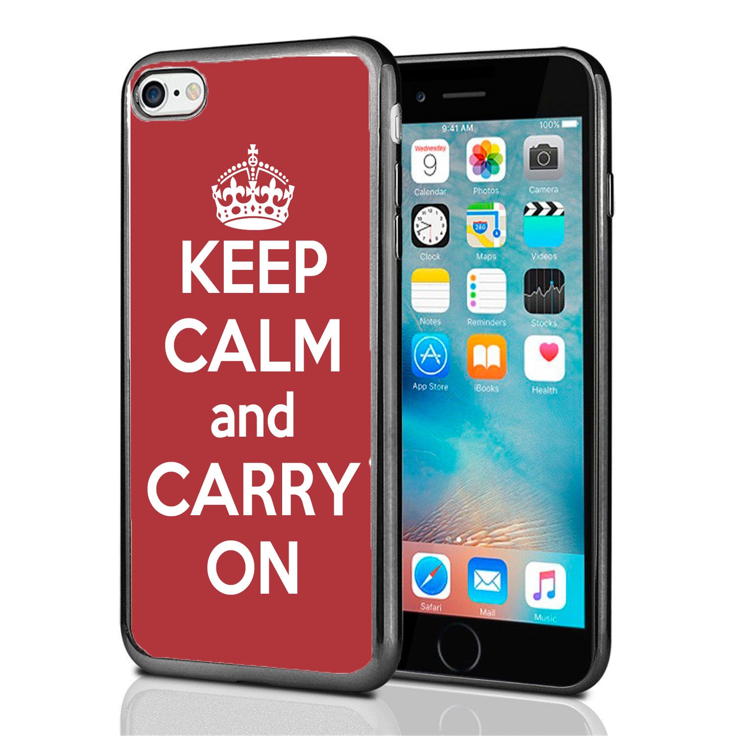 Atomic Market Red 'Keep Calm and Carry On' iPhone 7 & 8 Case - Durable Protective Cover for iPhone 7 (2016) & iPhone 8 (2017) - Perfect for Everyday Use, Travel, and Office
