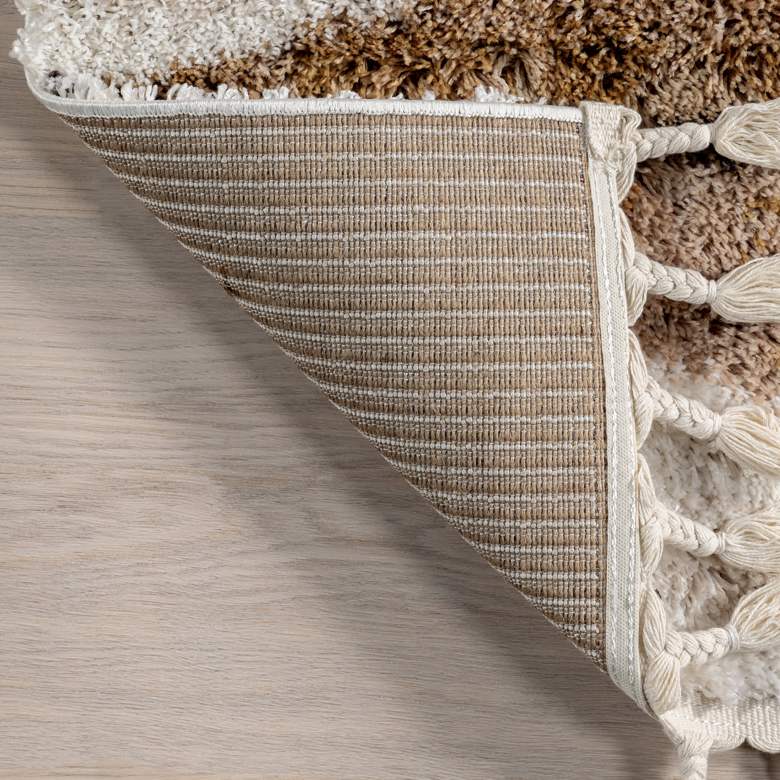 Alexia Diamond Tasseled Rug - Light Brown Bohemian Area Rug for Living Room, Bedroom & Nursery | Soft & Stylish Home Decor