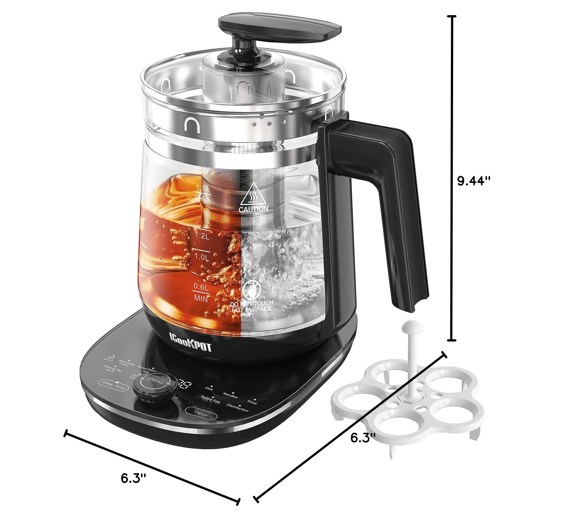 Electric Glass Tea Kettle with Removable Tea Infuser - 1.5L Stainless Steel, 1200W Fast Boiling & Precise Temperature Control - Perfect for Brewing Tea, Coffee, and Herbal Infusions at Home or Office