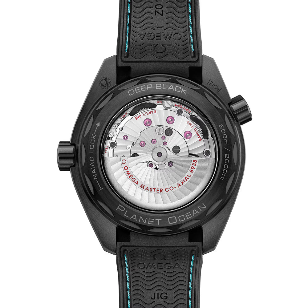 Omega Seamaster Planet Ocean 600M Black Ceramic 45.5mm Men's Dive Watch with Black & Turquoise Dial on Rubber Strap - Professional Scuba Diving, Luxury Water Sports & Formal Occasions