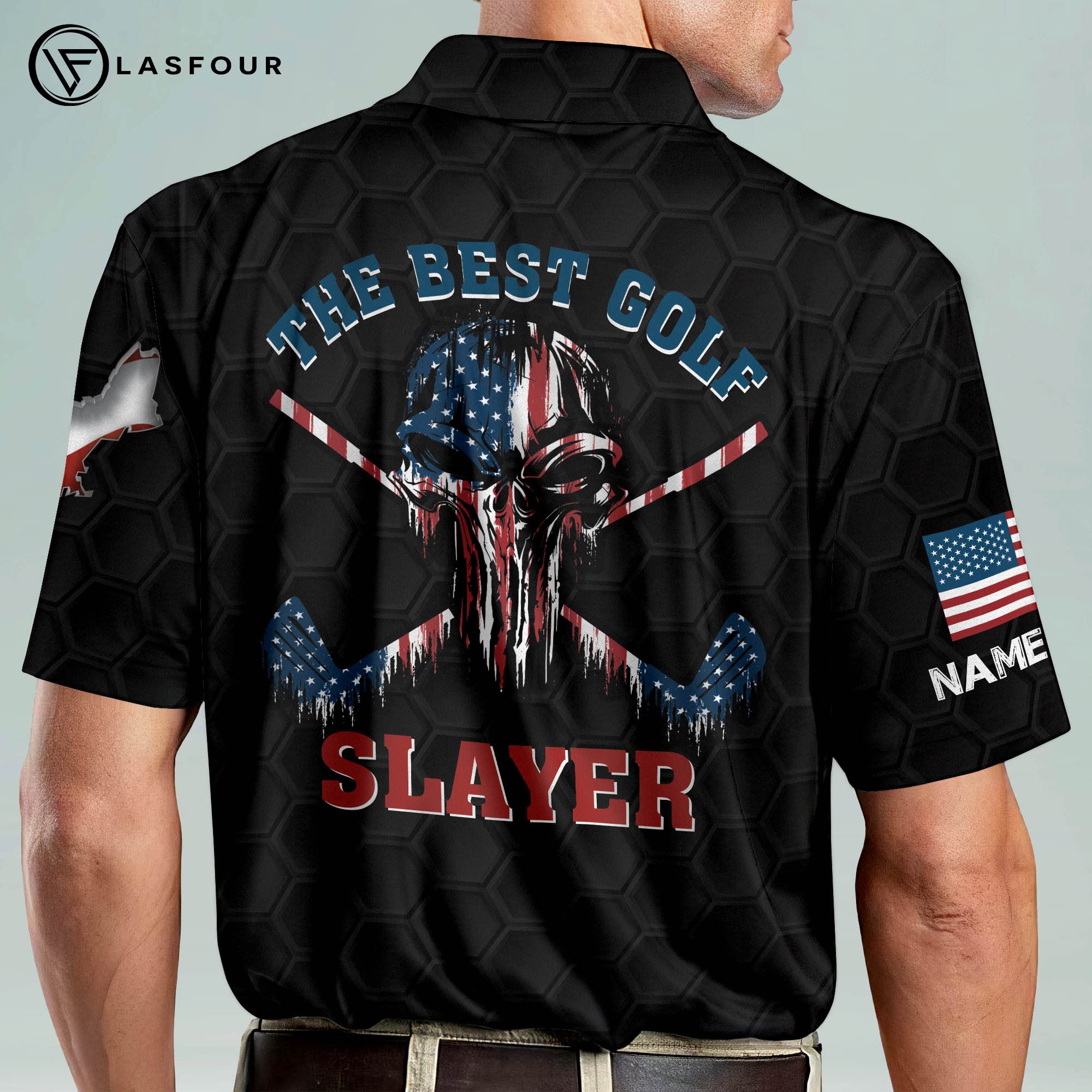 LASFOUR Personalized Skull Golf Shirts for Men - Dry Fit Lightweight Short Sleeve Polo Shirt - Breathable Moisture Wicking Golf Apparel - Perfect for Golf Tournaments, Casual Wear & Outdoor Activities