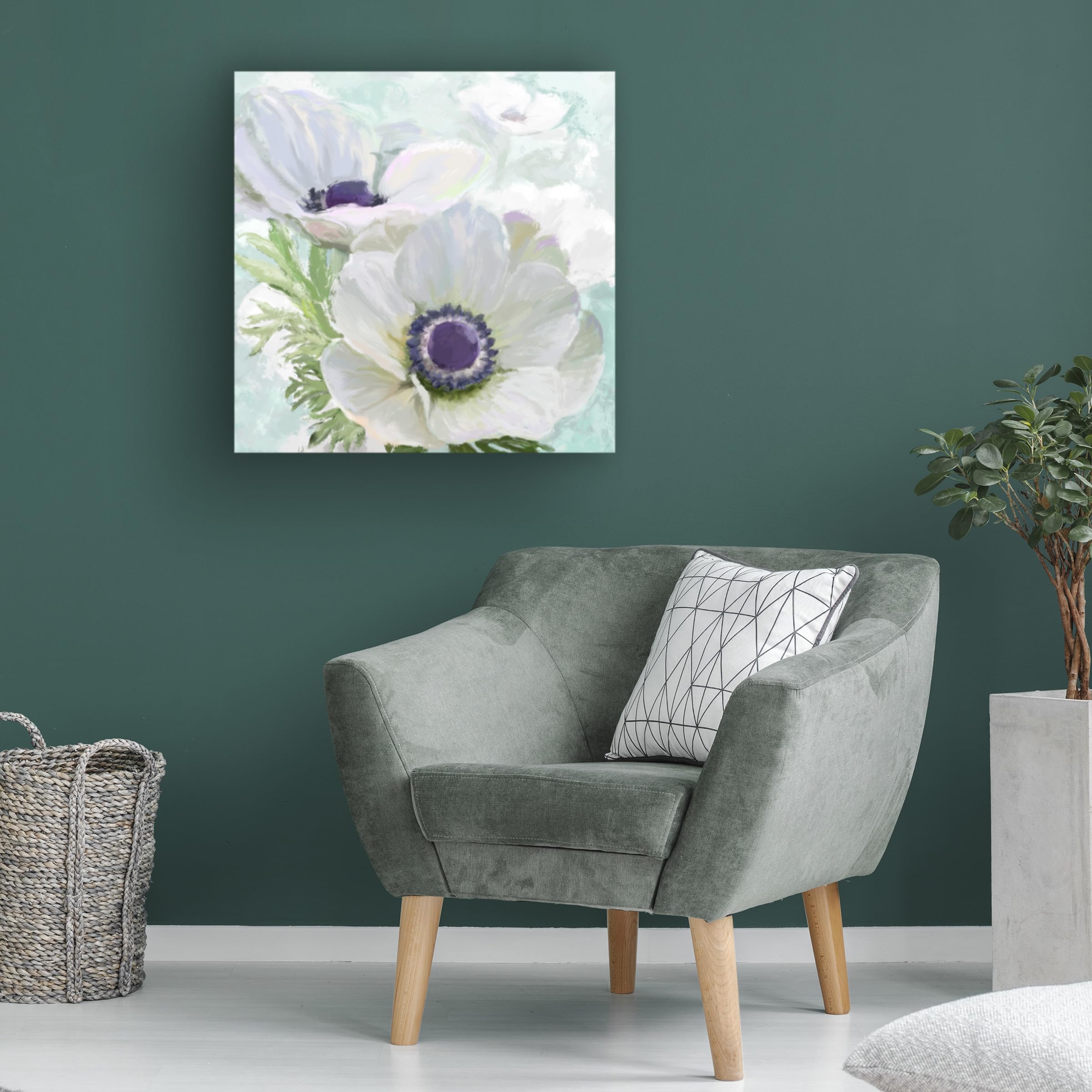 Trademark Fine Art 'Anemone White' Canvas Wall Art Print - Floral Home Decor for Living Room, Bedroom & Office - Handmade by Art Licensing Studio