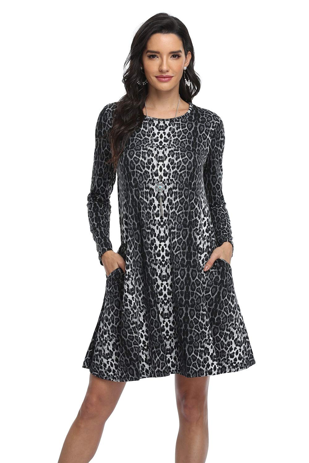 Vintage Women's Casual T-Shirt Dress Long Sleeve Loose Swing Dress with Pockets - Comfortable Boho Style for Everyday Wear, Date Night & Travel