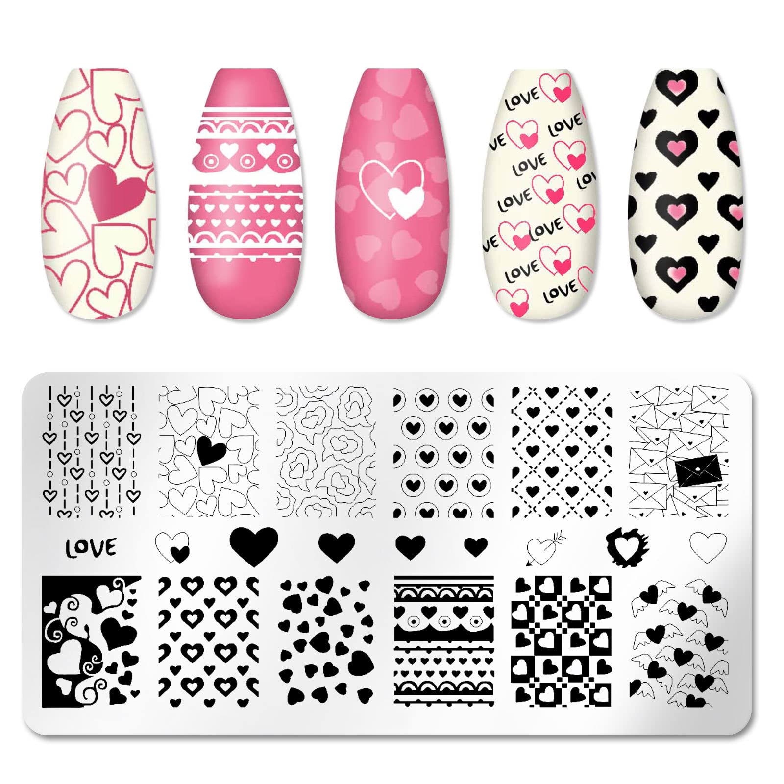 6-Piece Valentine's Day Nail Stamping Kit - Heart Nail Art Stamps, Holiday Nail Template Plates & Nail Art Supplies | Perfect for DIY Manicures, Home Nail Salons & Gift Giving