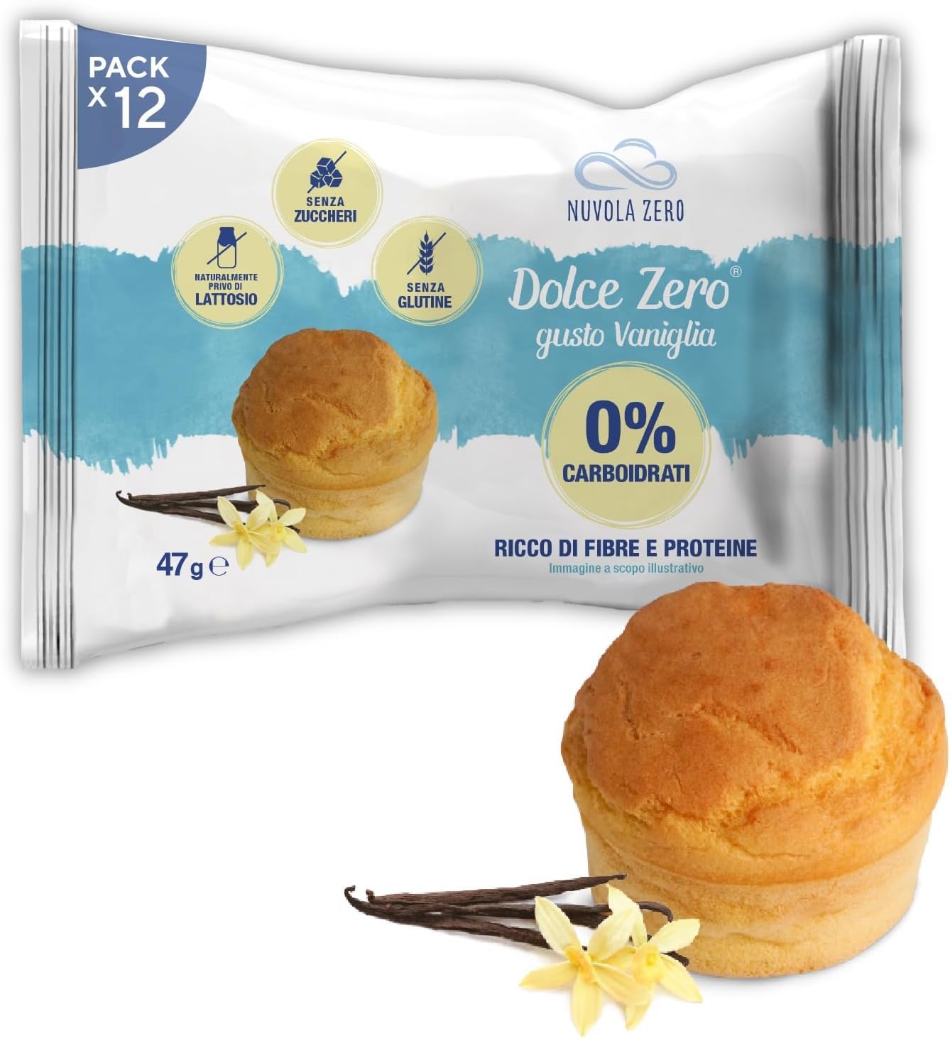 Nuvola Zero - Dolce Zero Vanilla Mini Cakes | Sugar-Free, Carb-Free, Lactose-Free, Gluten-Free | High in Fiber | 12-Pack | Made in Italy | Perfect for Keto Diet, Diabetics & Healthy Snacking