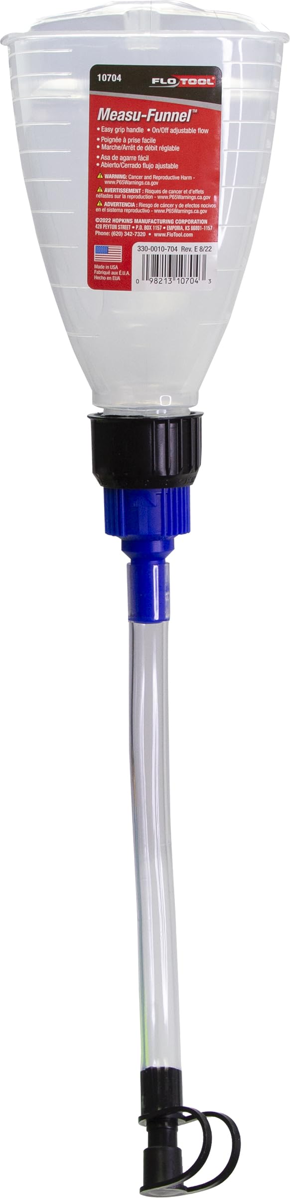 FloTool Hopkins 10704 Measu-Funnel with On/Off Spout - 2 Quart Black Plastic Funnel for Automotive Fluids, Oil Changes & DIY Projects