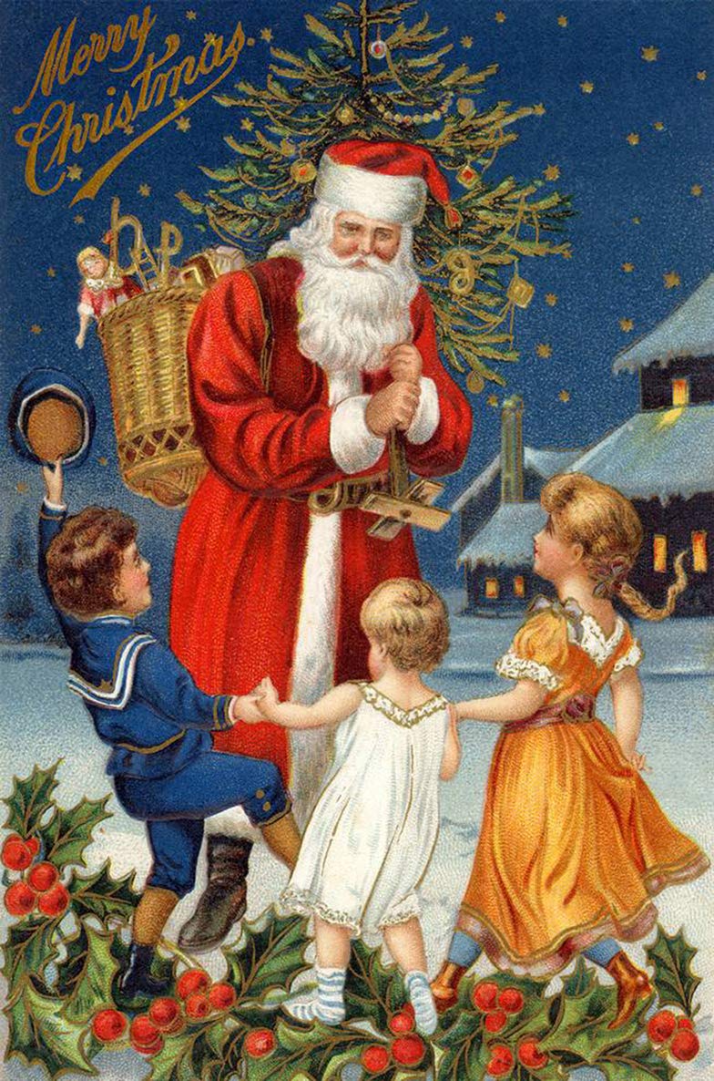Ufcell Santa Claus and Child Print Stretched Canvas Wall Art - 16x24 Inch Christmas Decor for Living Room, Bedroom & Office
