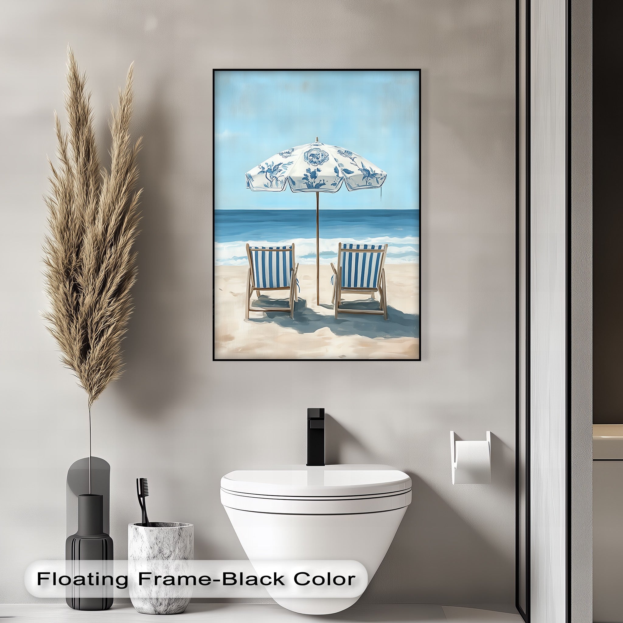 Blue Striped Beach Chairs Canvas Wall Art - Coastal Decor for Living Room, Bedroom & Office - Perfect Beachfront Home Decor & Gift Idea