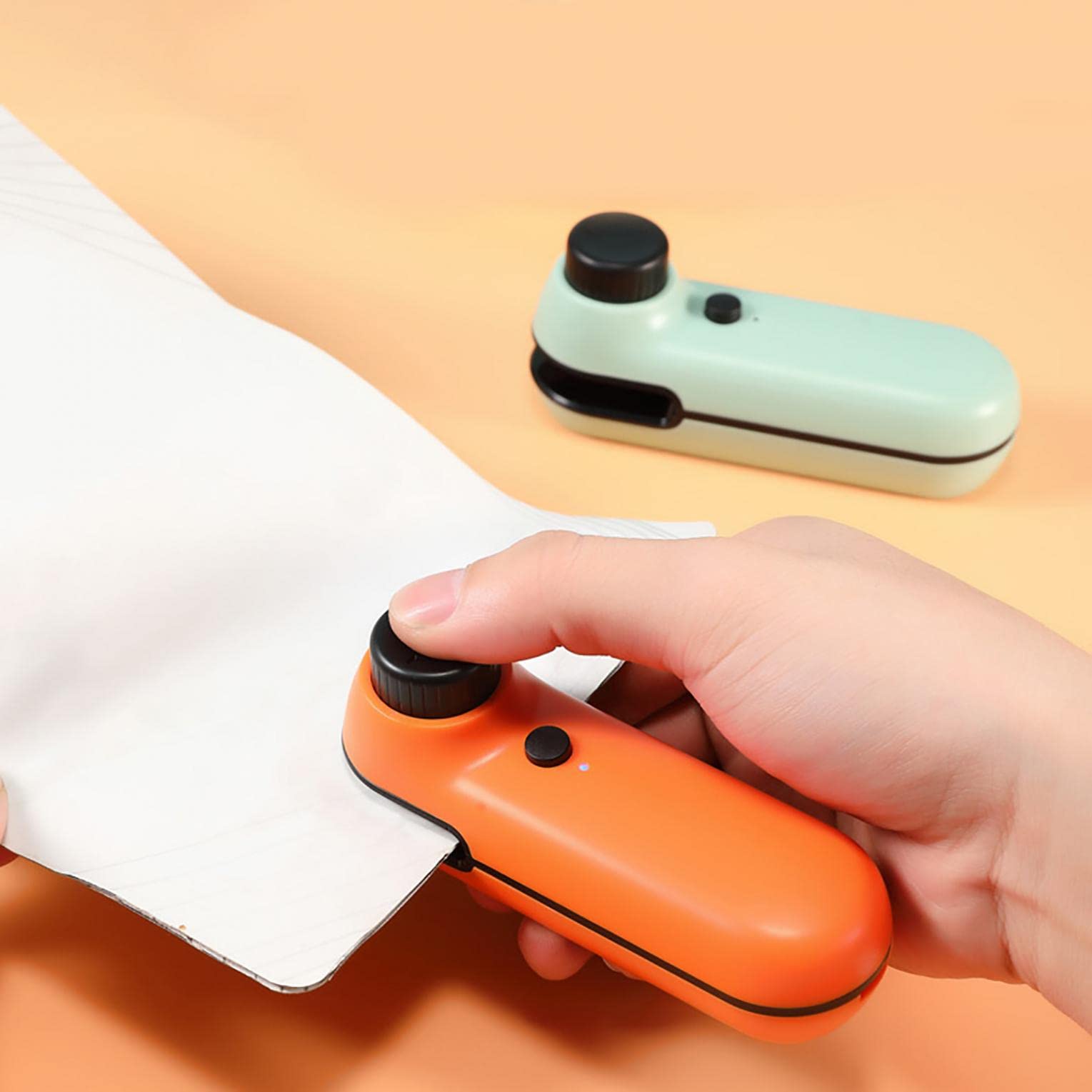 USB Rechargeable Mini Vacuum Sealer Machine - Portable Hand Press Food Sealer for Snacks, Coffee, Meat | Compact Home & Kitchen Food Packaging Device (Orange) - Perfect for Meal Prep, Camping & Food Storage