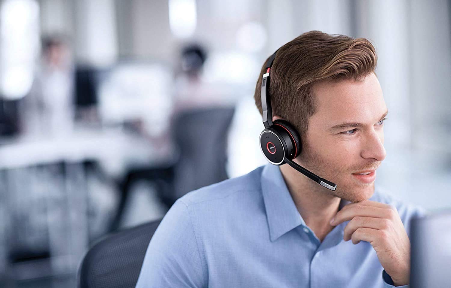 Jabra Evolve 75 UC Wireless Bluetooth Headphones with Microphone - Noise Cancelling Stereo Headset for Office & Remote Work - 15+ Hour Battery Life - USB Adapter Included - Black - Perfect for Video Calls, Online Meetings & Home Office Use