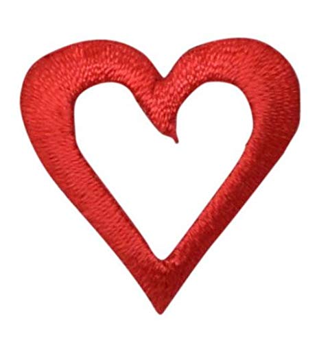 Red Open Face Heart Embroidered Iron-On Patch for Jackets, Bags & DIY Crafts - Adhesive Fabric Applique for Clothing Customization
