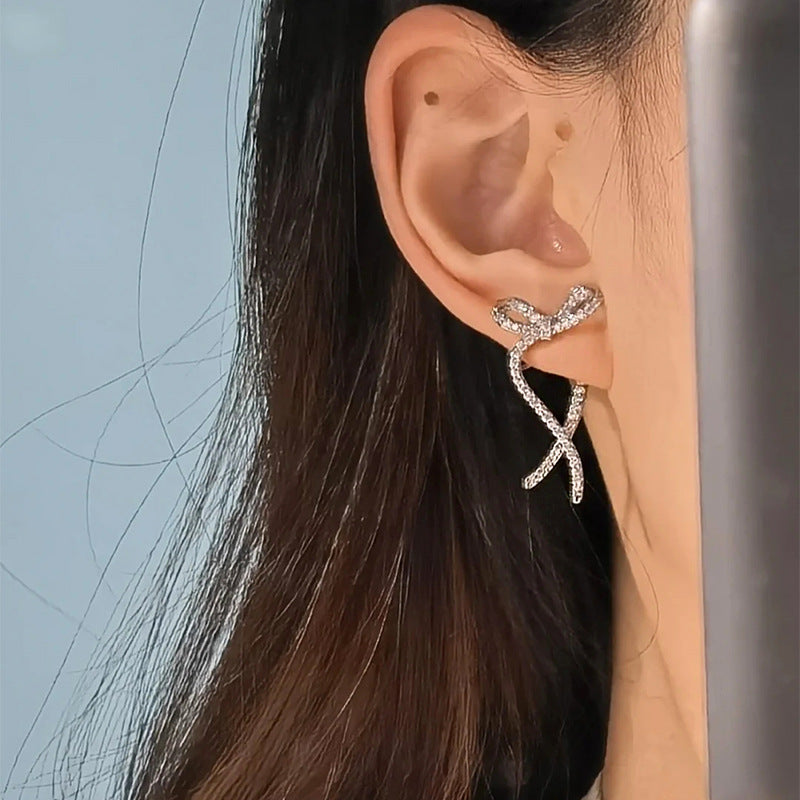 Sparkly Ribbon Bow Irregular Ear Jacket Earrings for Women - Trendy Dangle Drop Earrings for Parties, Weddings & Special Occasions | A8208