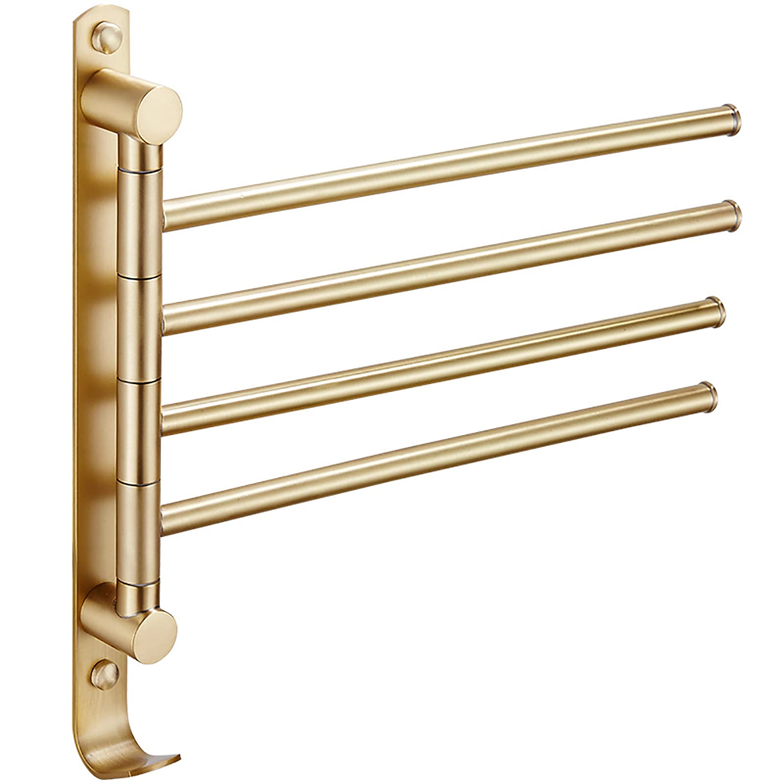 Premium Heated Towel Rack - 4-Arm Brushed Gold Wall Mounted Towel Warmer with Swivel Hook & Ring - Electric Bathroom Towel Holder for Spa, Luxury Hotels & Cozy Home Use