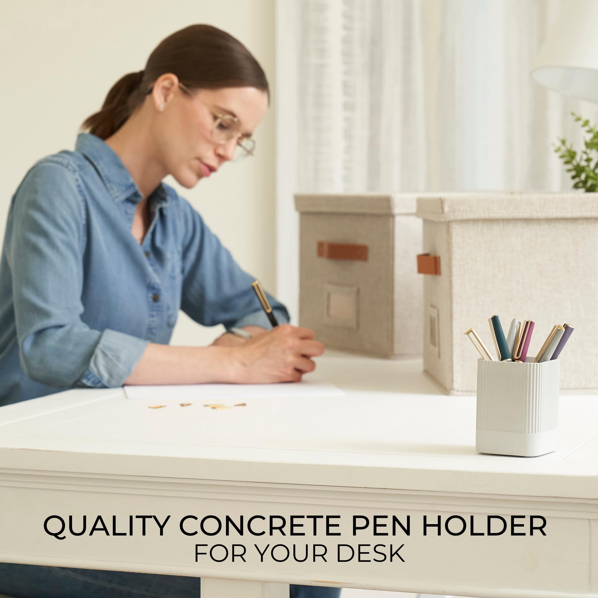 KIBAGA Modern Concrete Pen Holder - Aesthetic Desk Organizer for Pencils, Pens & Office Supplies | Stylish Office Decor & Functional Workspace Accessory for Home, Office & Study Room