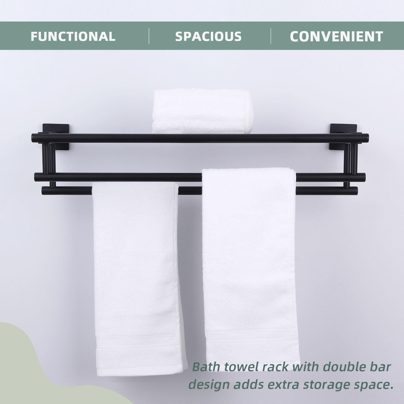 Stainless Steel Wall Mounted Bath Towel Rack with Shelf - Double Towel Holder & Bar - Matte Black 23.62 Inch - Modern Bathroom Storage for Showers & Spas