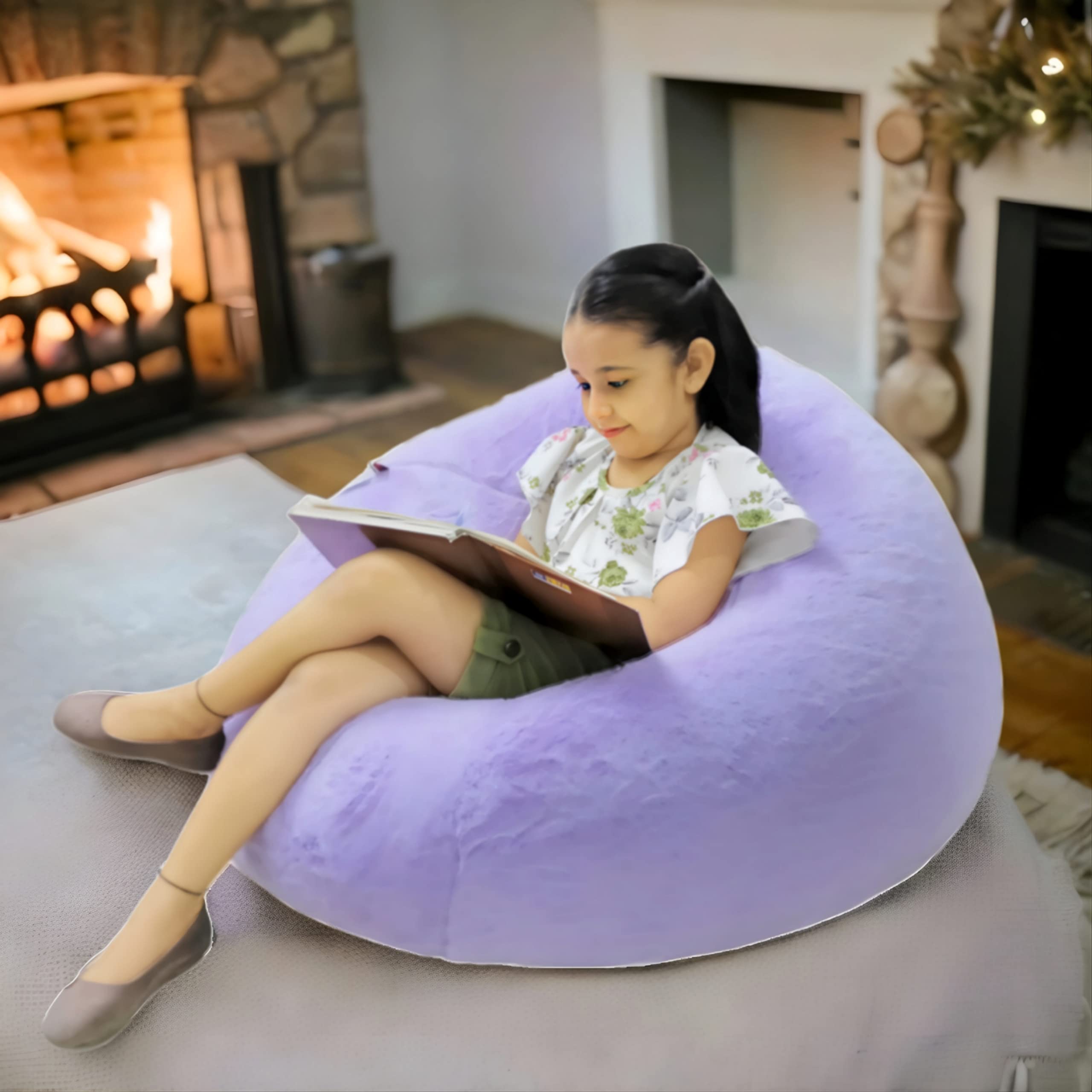 Purple Bean Bag Chair Cover - Soft Fur Bean Bag Sofa Lounger for Kids & Adults - XXXL Comfortable Bean Bag Replacement Cover (No Beans Included) - Perfect for Living Room, Bedroom, or Game Room Relaxation