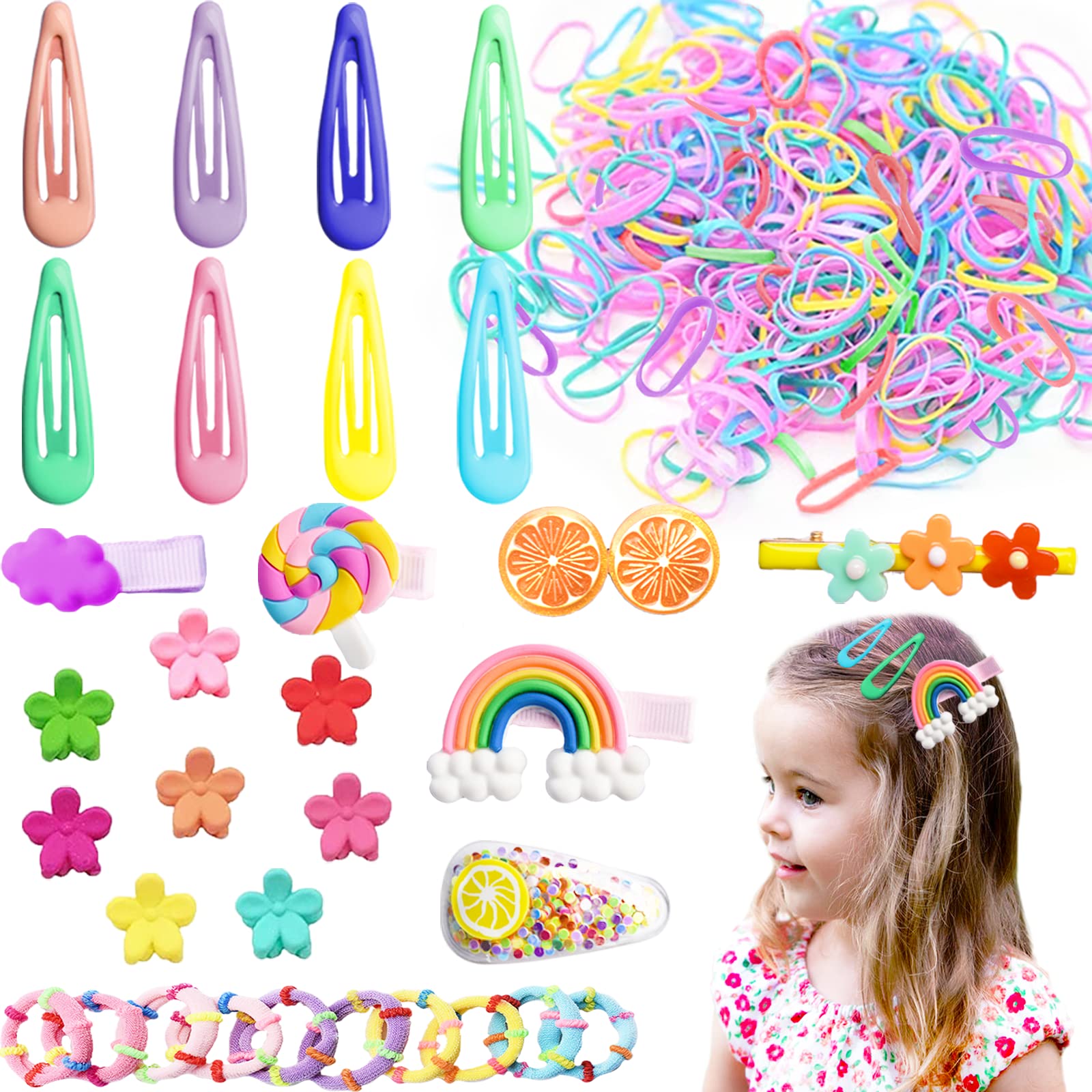 292PCS Baby Hair Clips Set - Cute Toddler Girls Hair Accessories with Flowers, Candy & Fruits Design - Colorful Rainbow Hair Clips for Kids Styling - Perfect for Parties, School & Daily Outfits