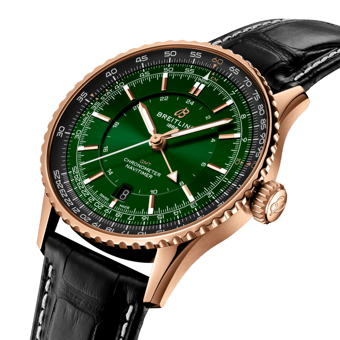 Breitling Navitimer Automatic 41 GMT 18K Rose Gold Men's Luxury Watch - Perfect for Business, Travel & Special Occasions