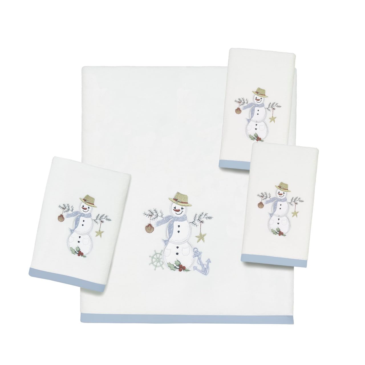 Avanti Linens - Set of 2 Embroidered Cotton Velour Fingertip Towels | Soft Festive Home Decor | Coastal Snowman Collection | Perfect for Bathrooms, Guest Towels & Holiday Decorations